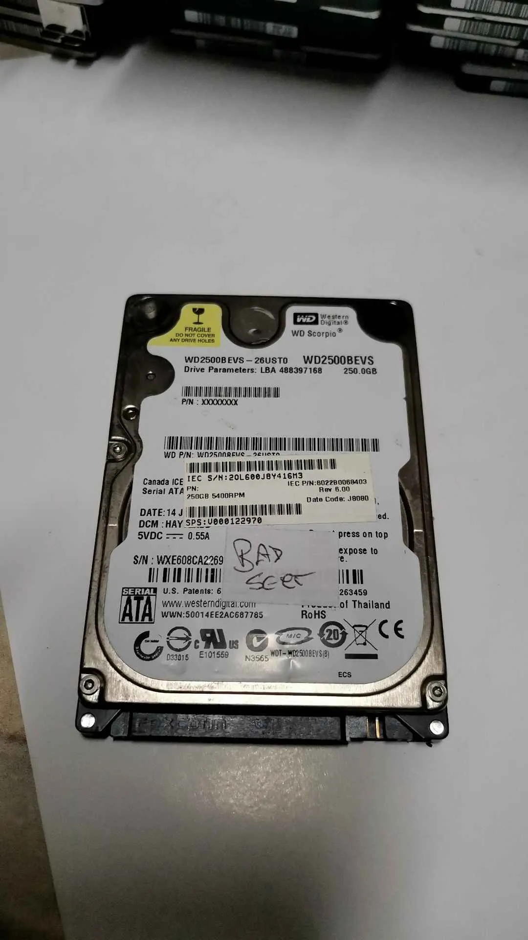 Western Digital WD2500BEVS-26UST0 S/N WXE608CA2269