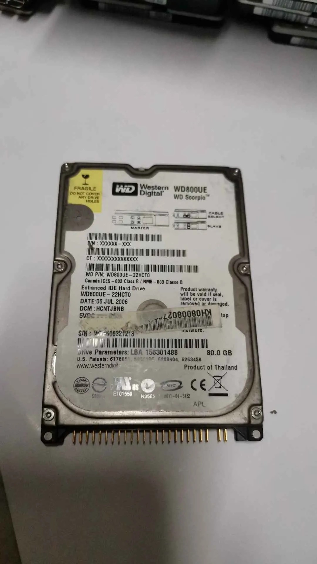 Western Digital WD800UE-22HCT0 S/N WXE506321213