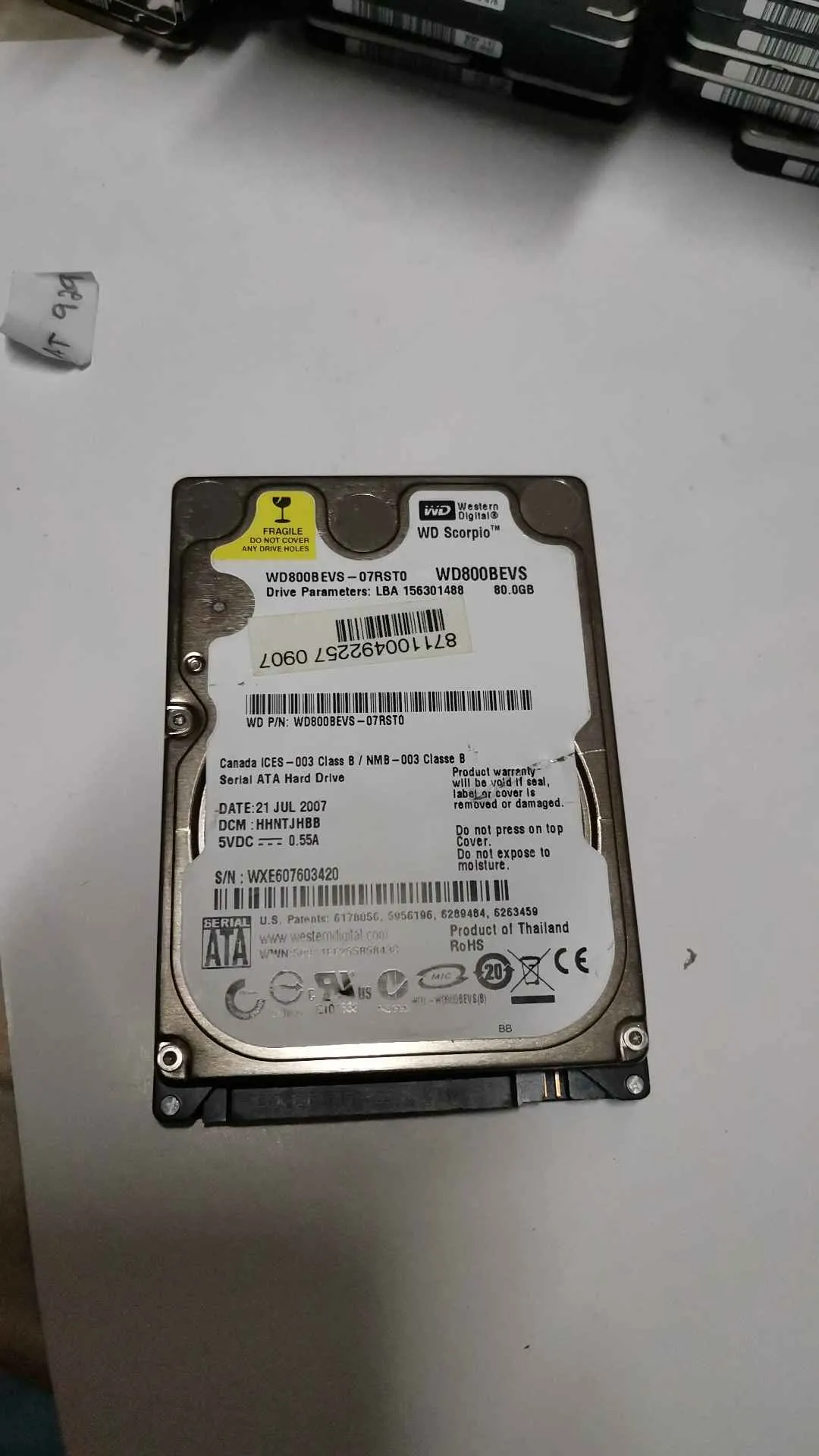 Western Digital WD800BEVS-07RST0 S/N WXE607603420