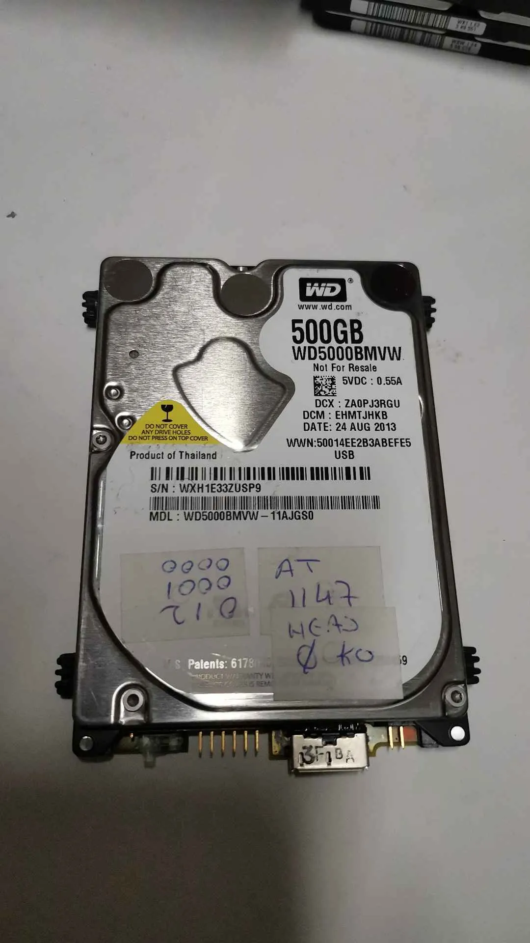 Western Digital WD5000BMVW-11AJGS0 S/N WXH1E33ZUSP9