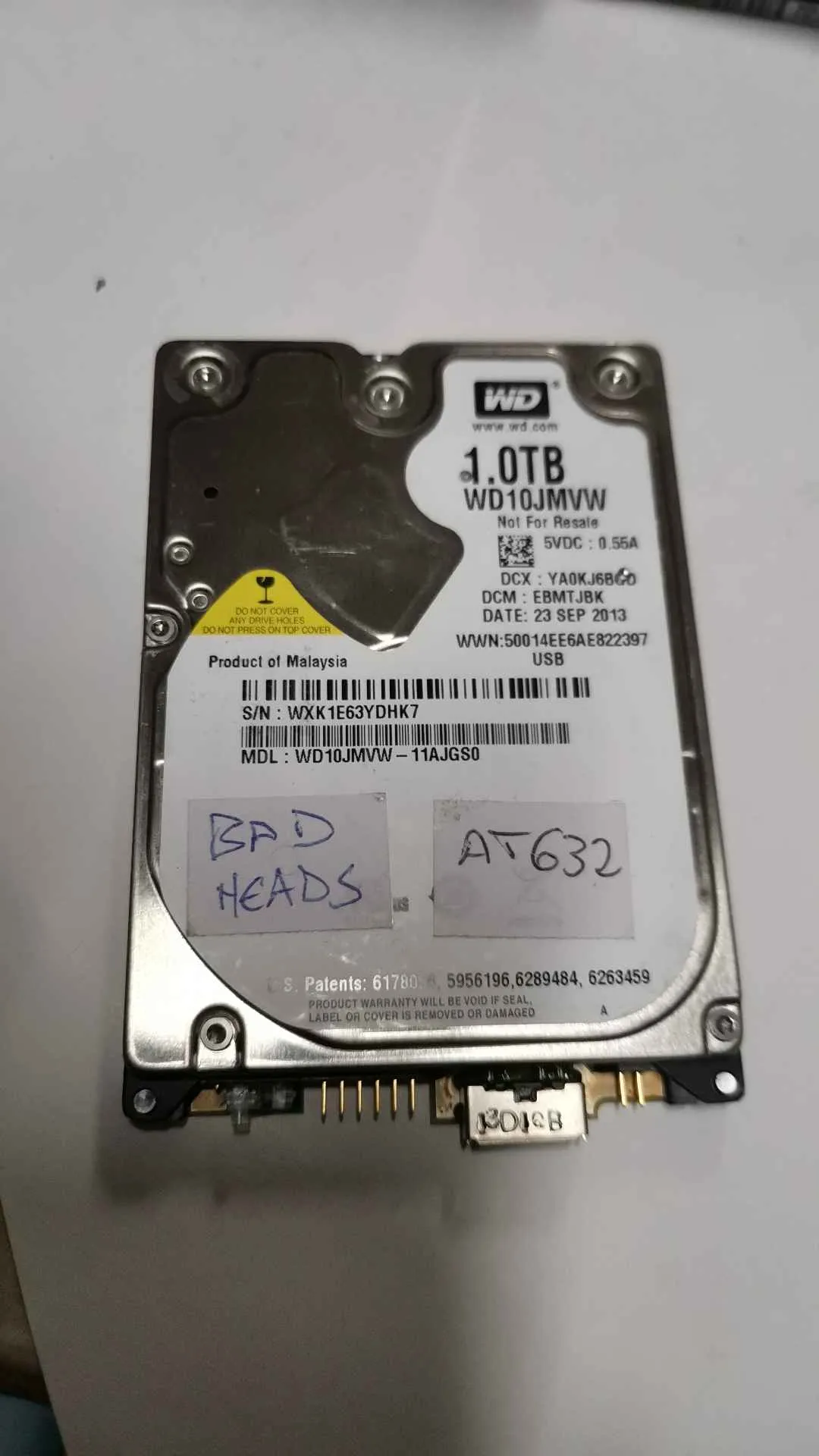 Western Digital WD10JMVW-11AJGS0 S/N WXK1E63YDHK7