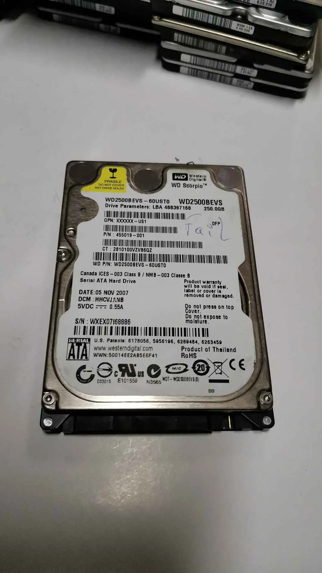 Western Digital WD2500BEVS-60UST0 S/N WXEX07I68886