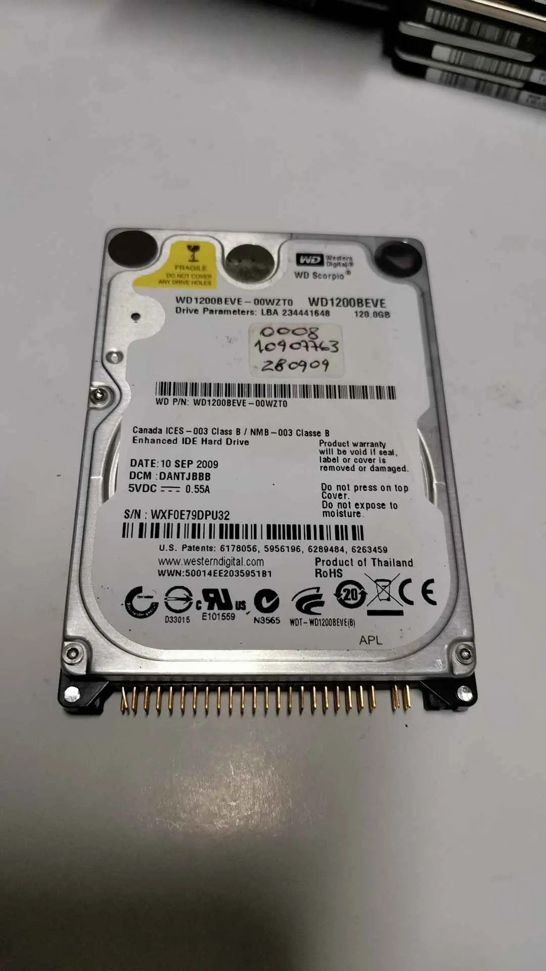 Western Digital WD1200BEVE-00WZT0 S/N WXF0E79DPU32