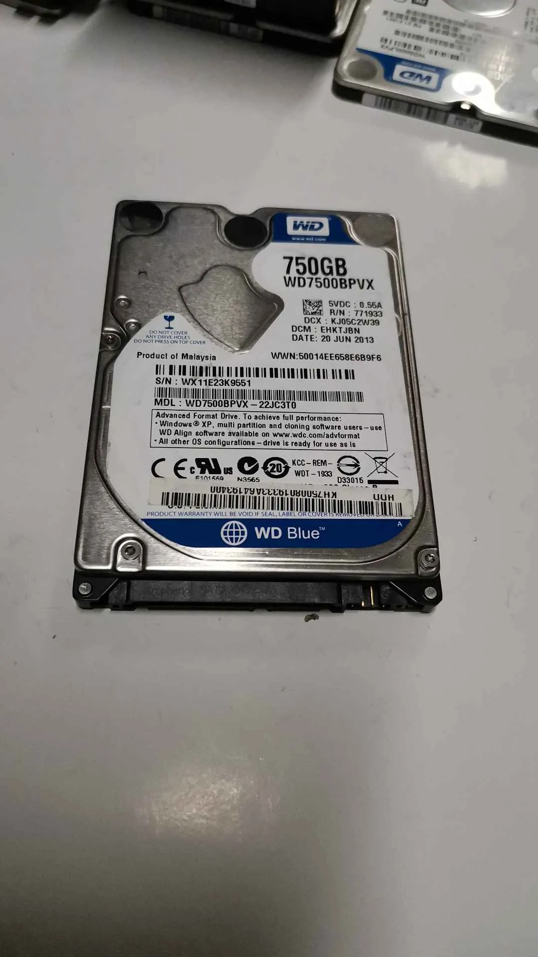 Western Digital WD7500BPVX-22JC3T0 S/N WX11E23K9551
