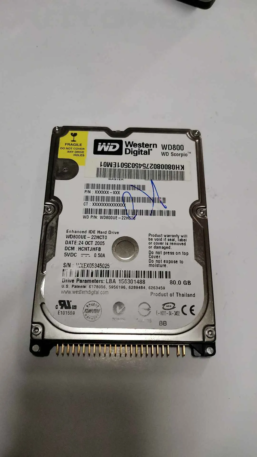 Western Digital WD800UE-22HCT0 S/N WXEX05345025