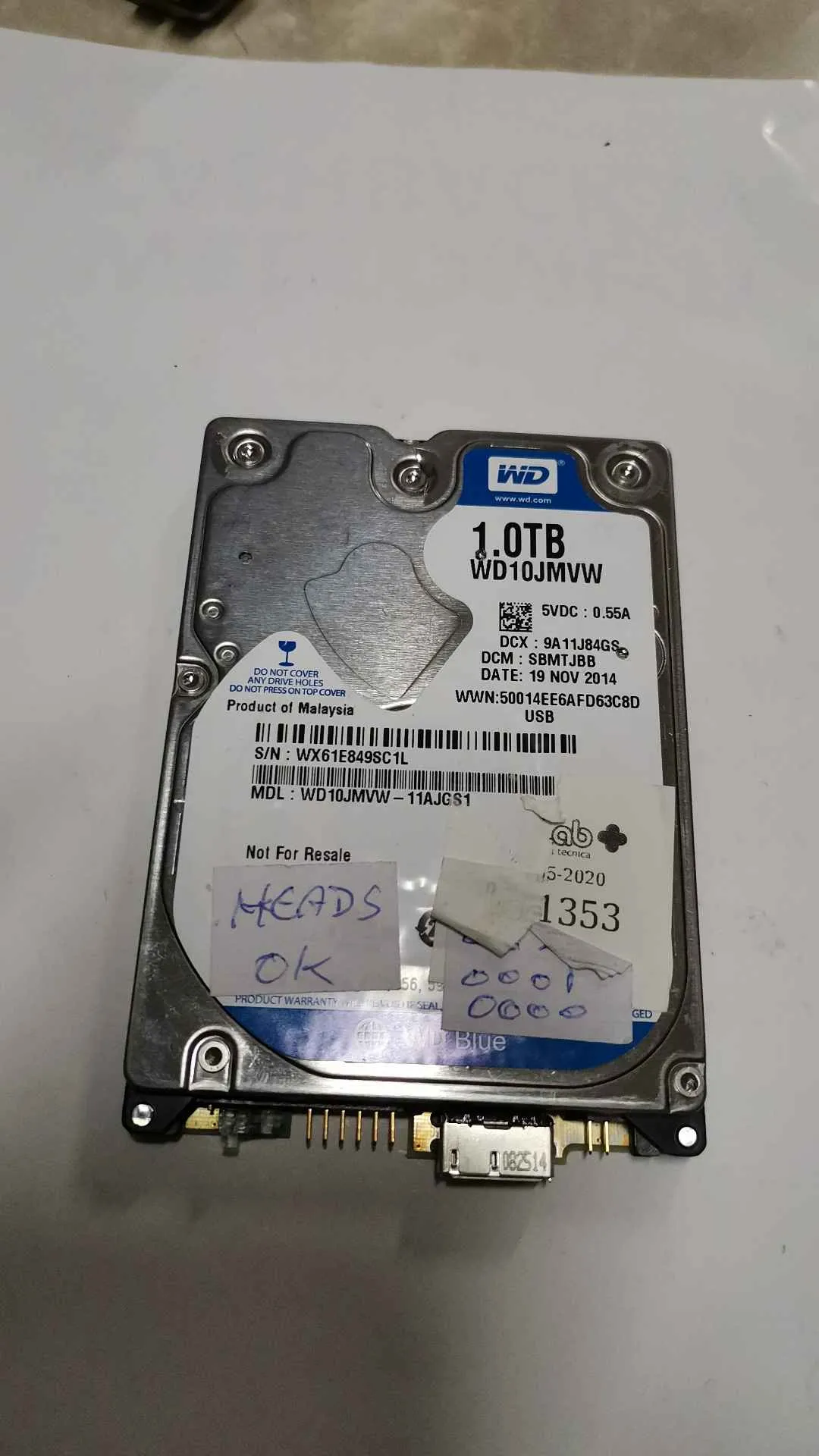 Western Digital WD10JMVW-11AJGS1 S/N WX61E849SC1L