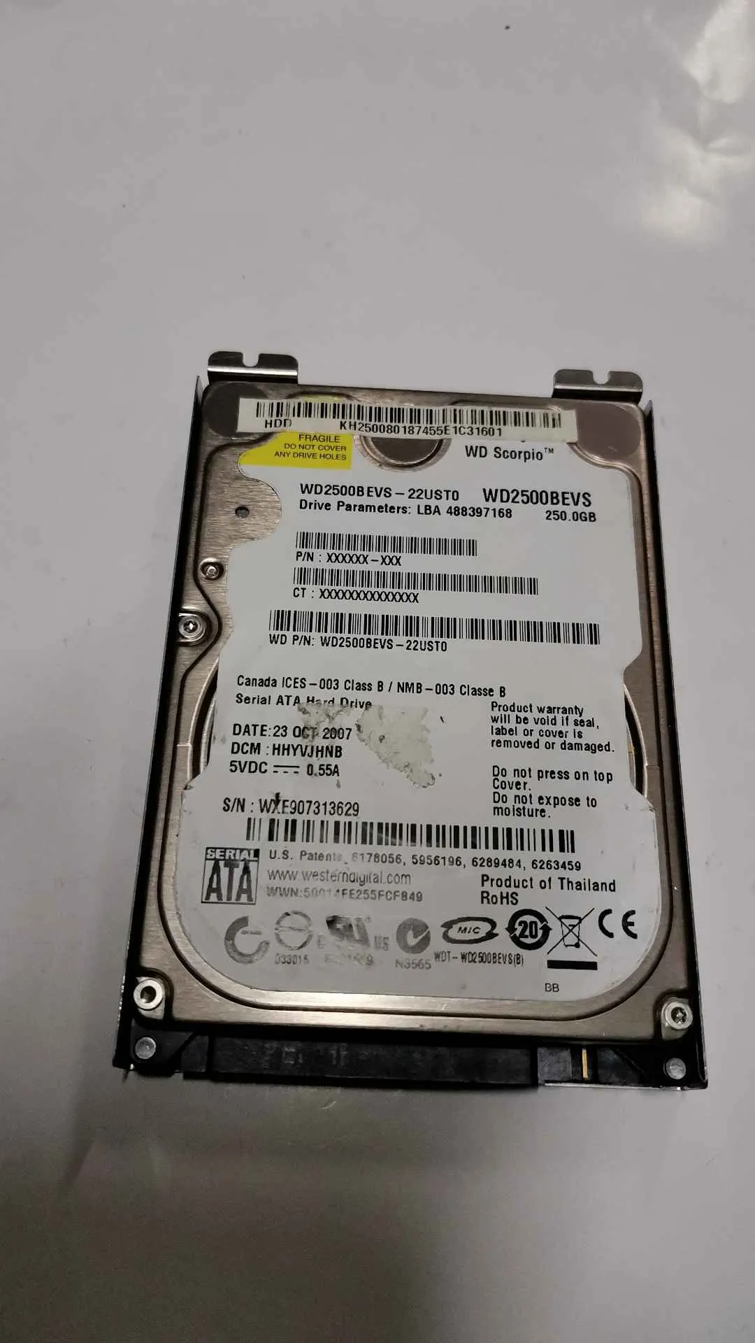 Western Digital WD2500BEVS-22UST0 S/N WXE907313629