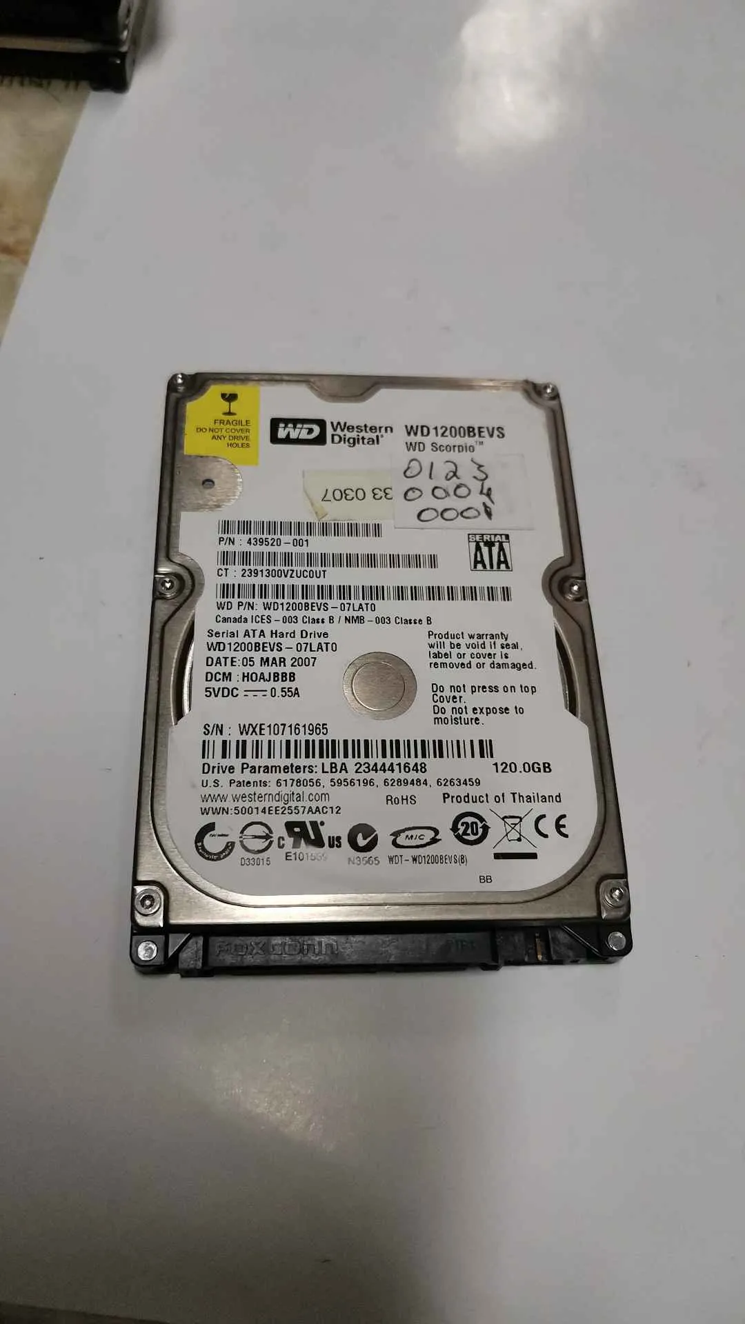 Western Digital WD1200BEVS-07LAT0 S/N WXE107161965