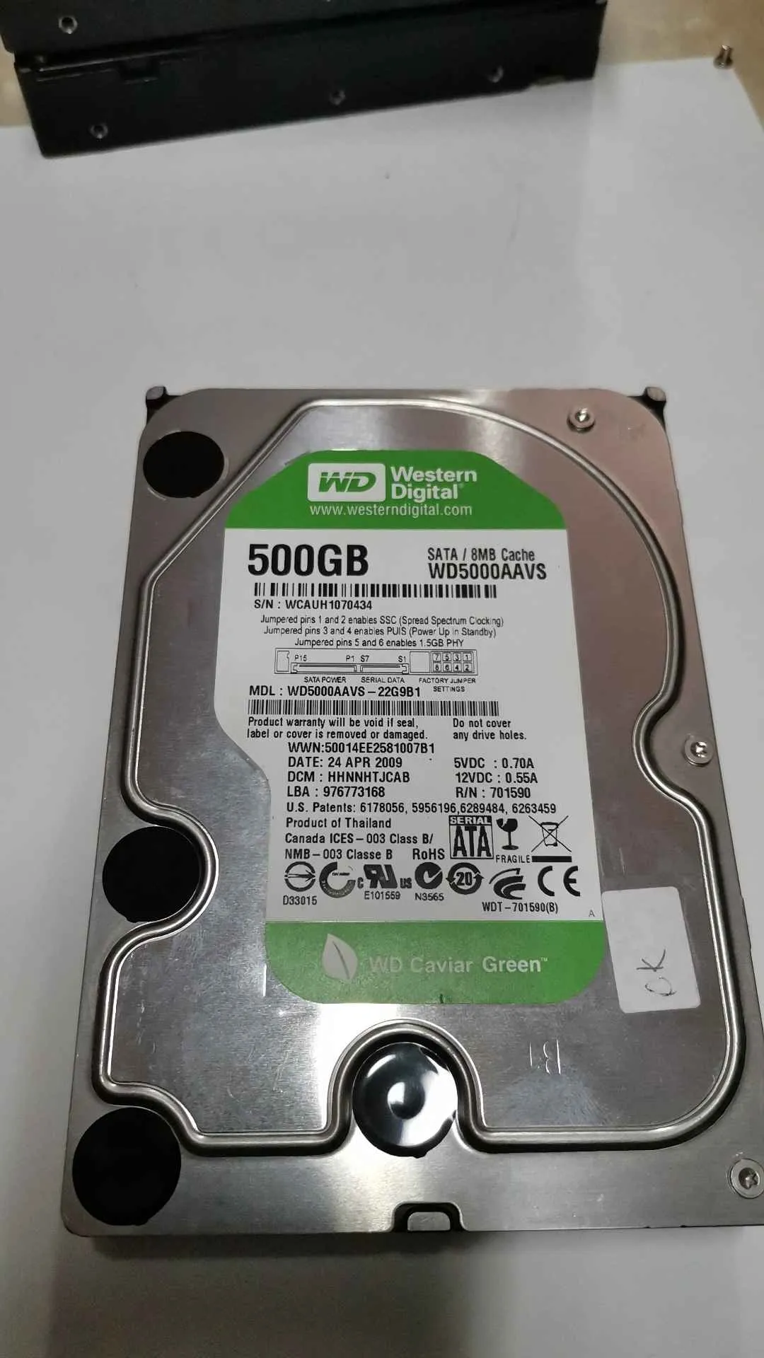 Western Digital WD5000AAVS-22G9B1 S/N WCAUH1070434