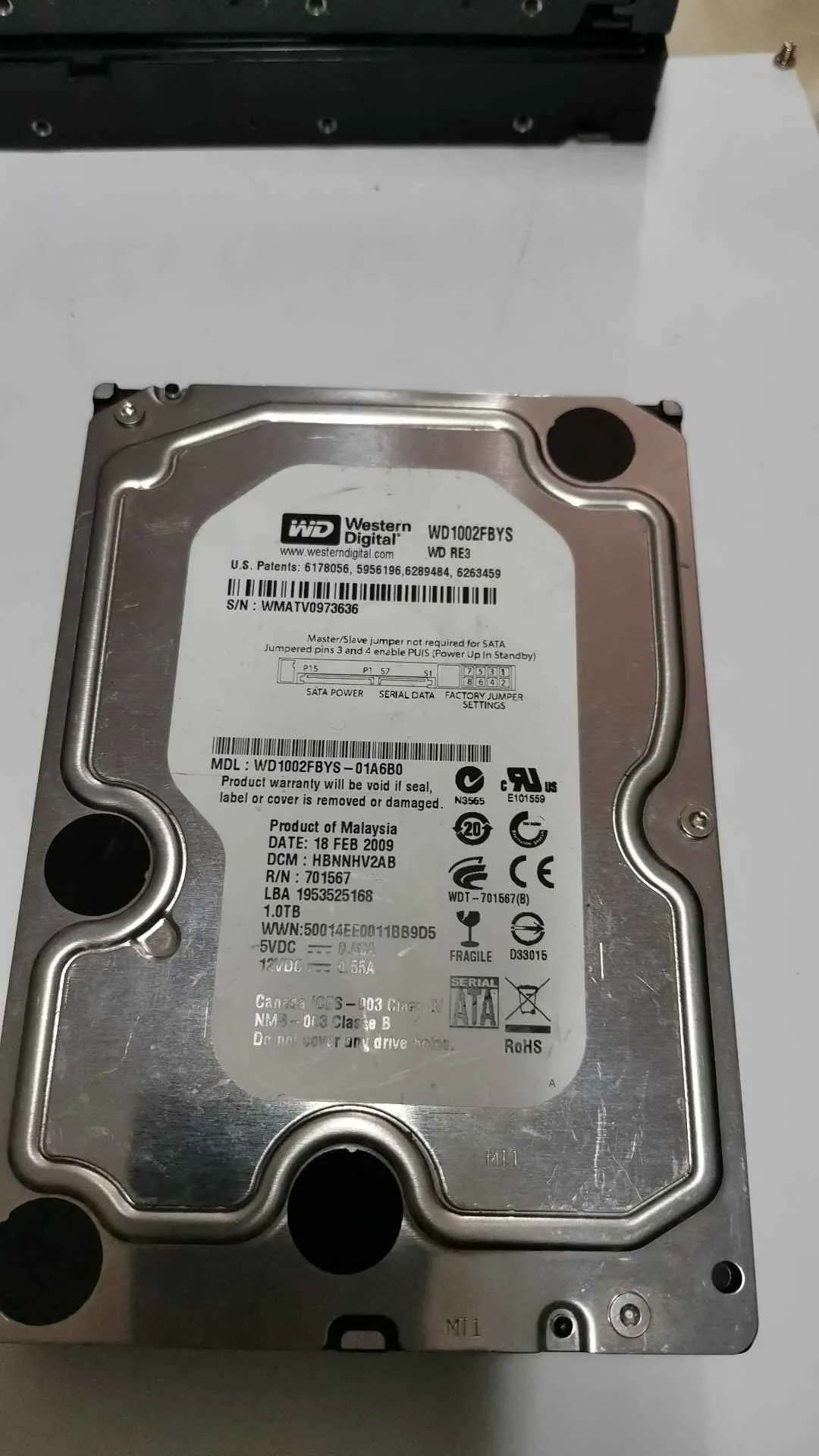 Western Digital WD1002FBYS-01A6B0 S/N WMATV0973636