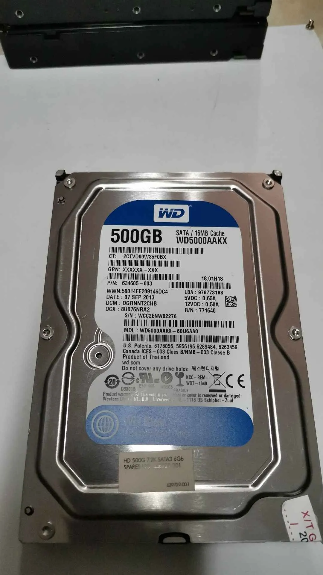 Western Digital WD5000AAKX-60U6AA0 S/N WCC2ENW82276
