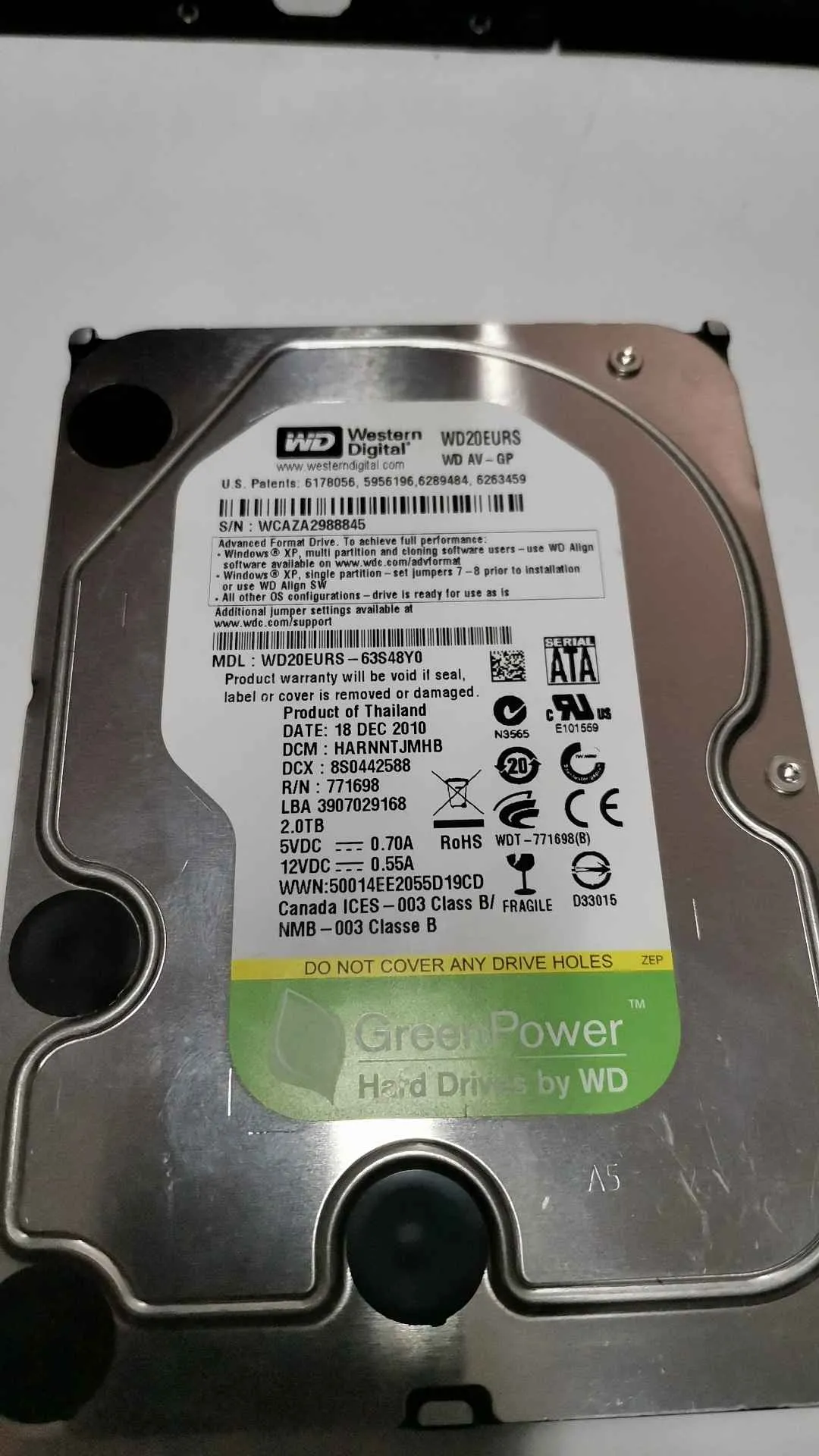Western Digital WD20EURS-63S48Y0 S/N WCAZA2988845