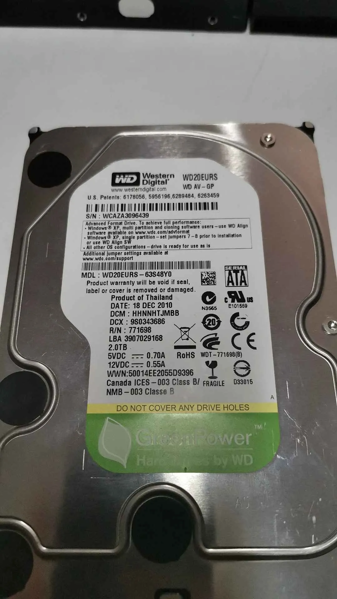 Western Digital WD20EURS-63S48Y0 S/N WCAZA3096439
