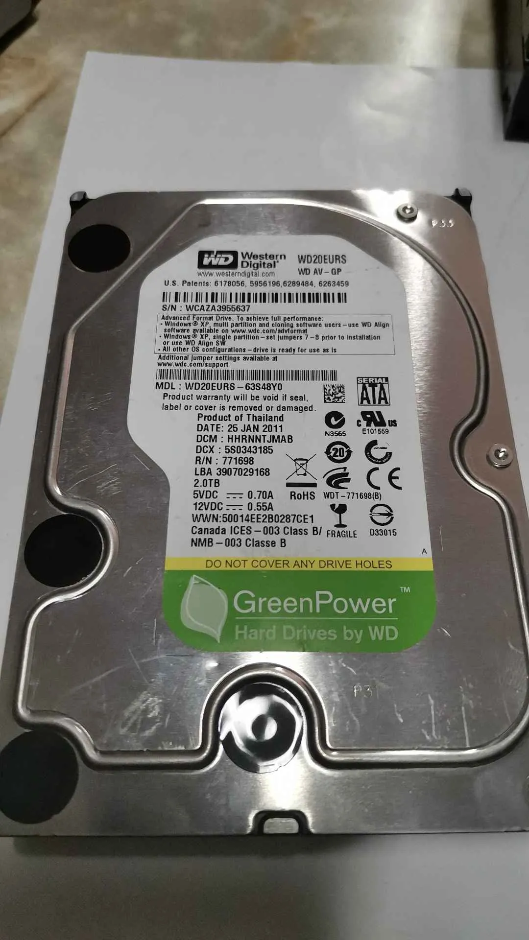 Western Digital WD20EURS-63S48Y0 S/N WCAZA3955637