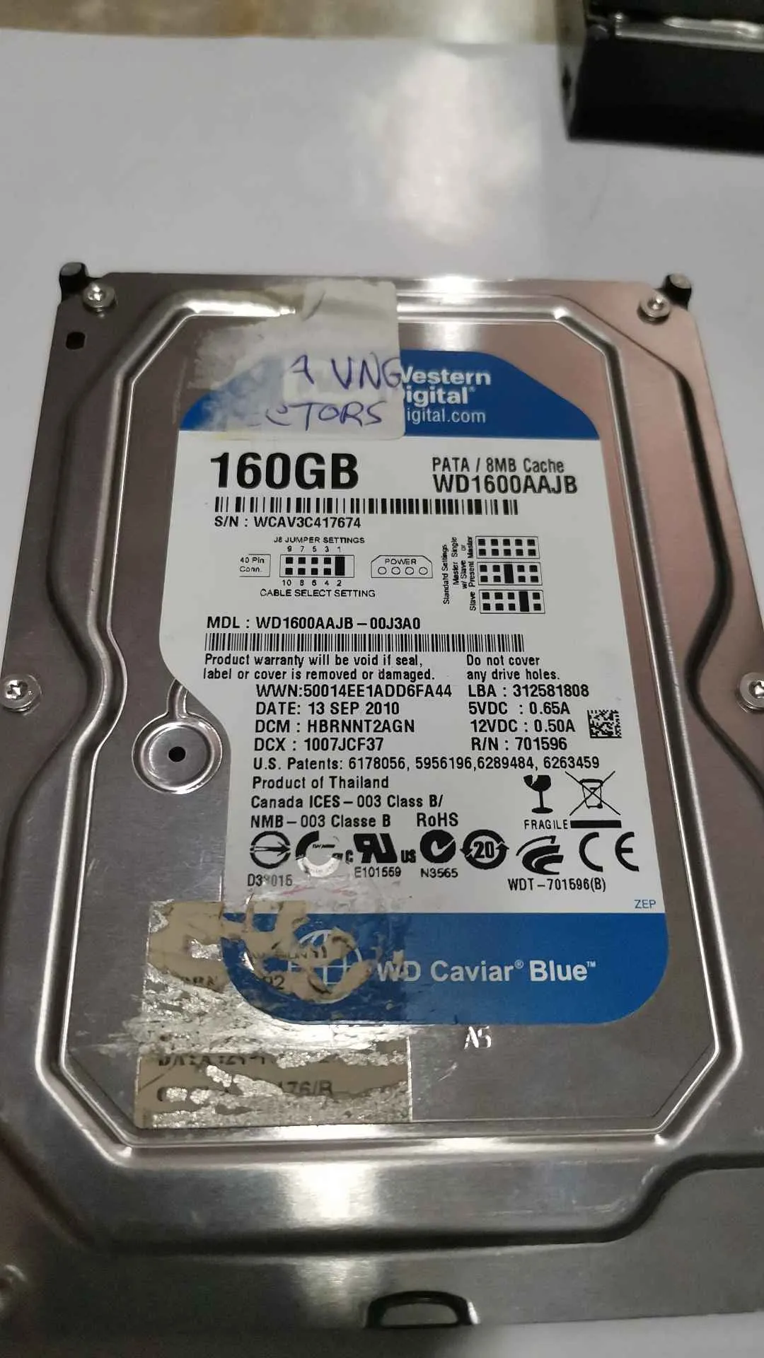 Western Digital WD1600AAJB-00J3A0 S/N WCAV3C417674