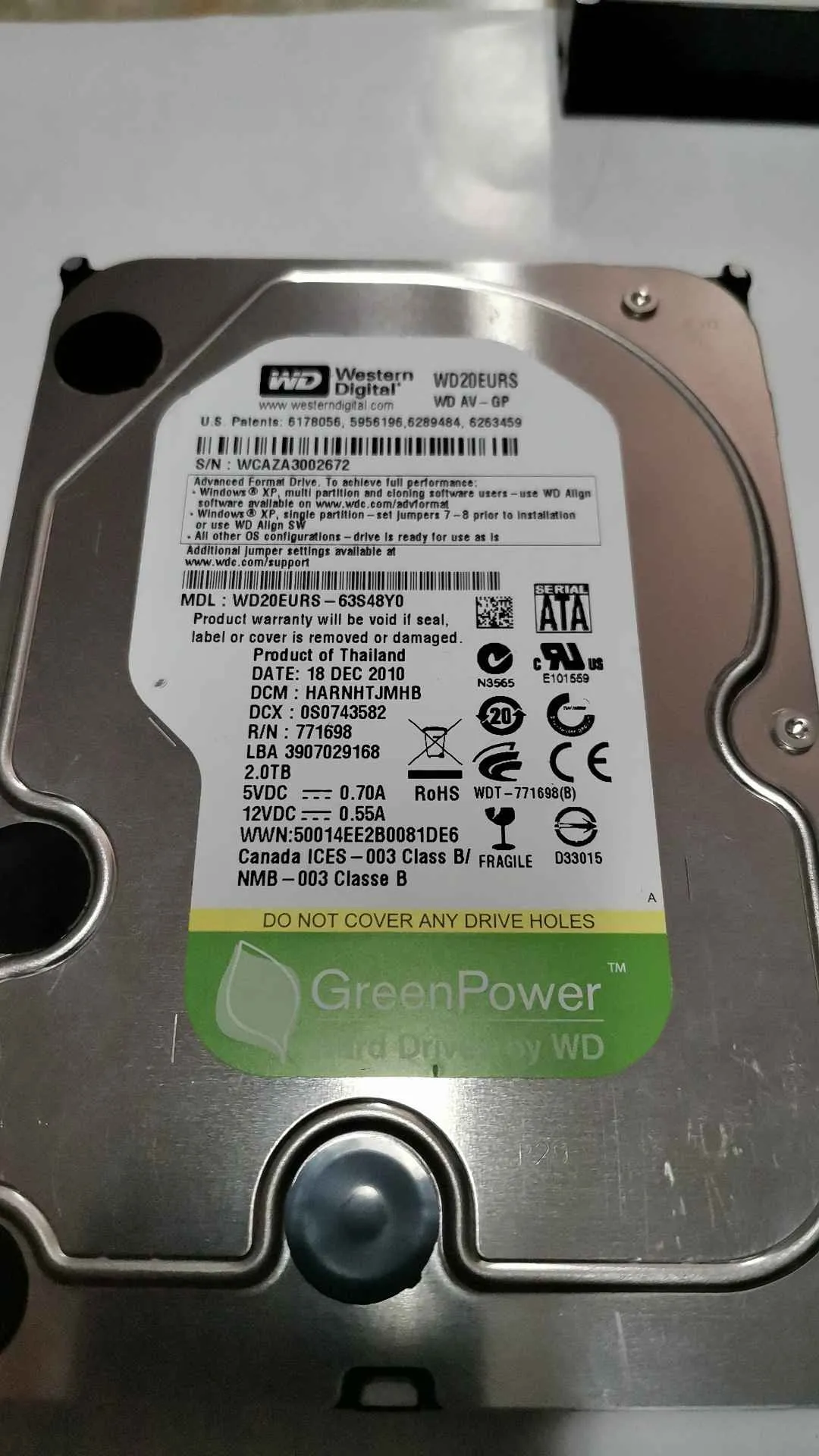 Western Digital WD20EURS-63S48Y0 S/N WCAZA3002672