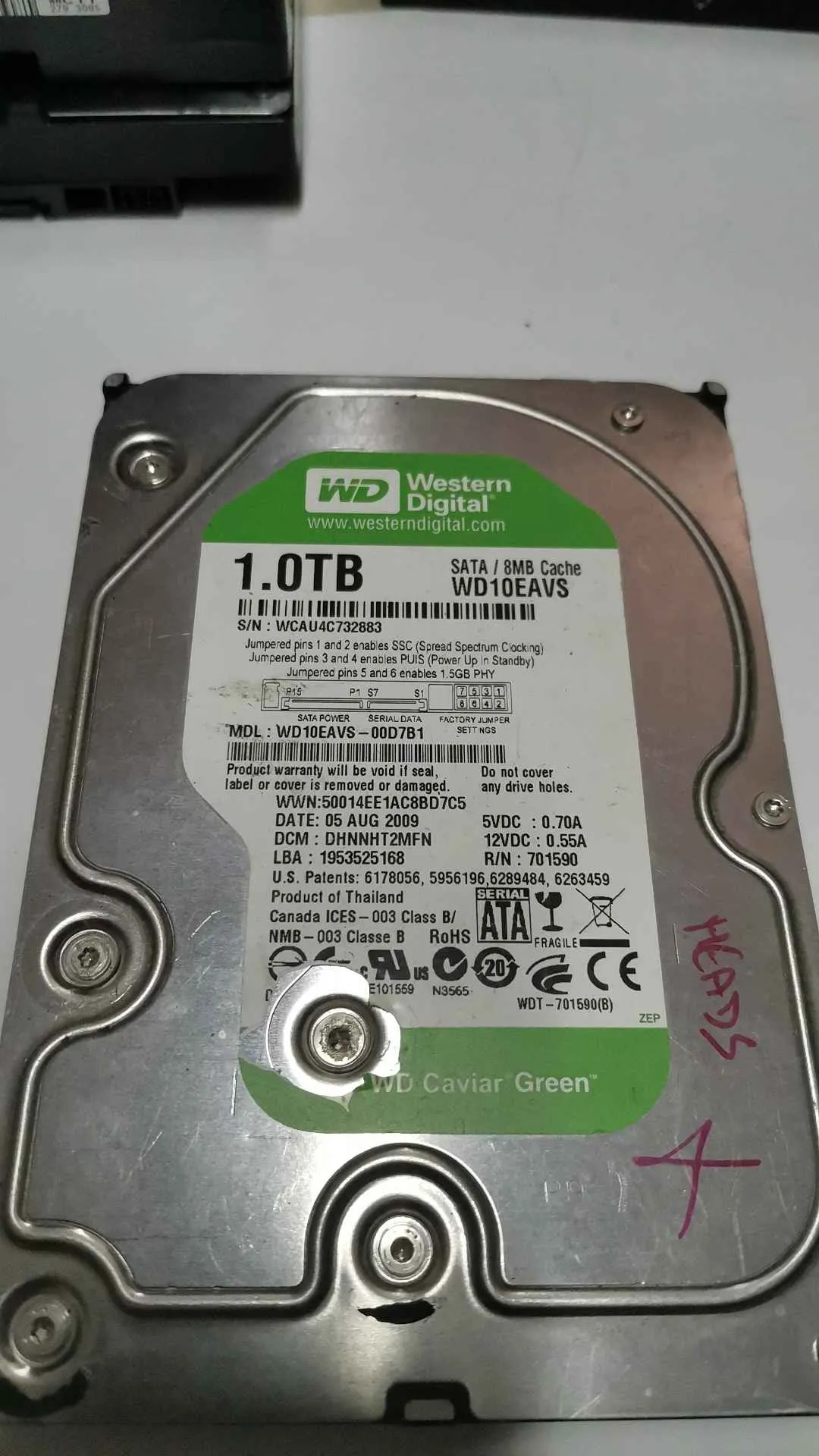 Western Digital WD10EAVS-00D7B1 S/N WCAU4C732883