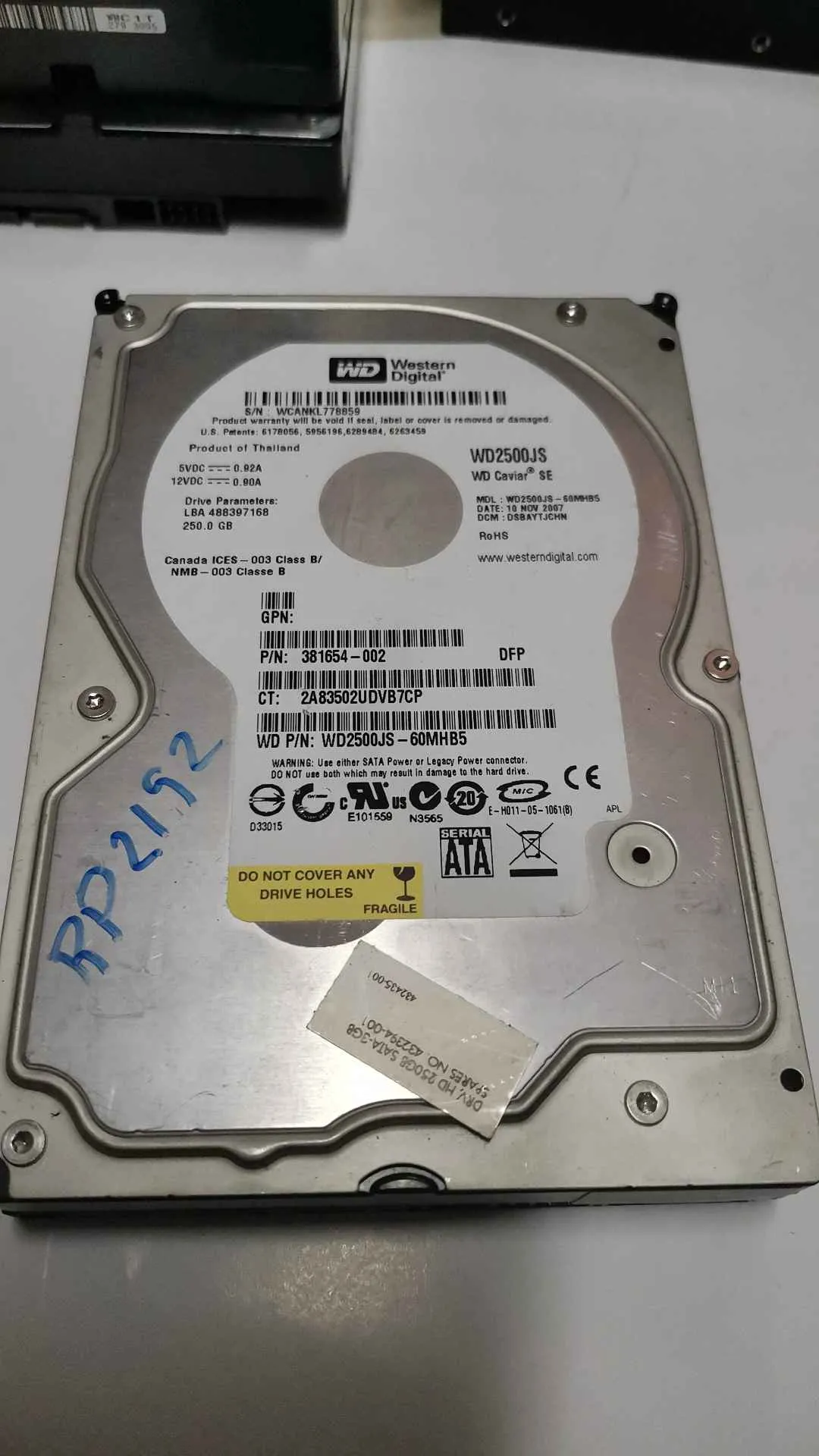 Western Digital WD2500JS-60MHB5 S/N WCANKL778859