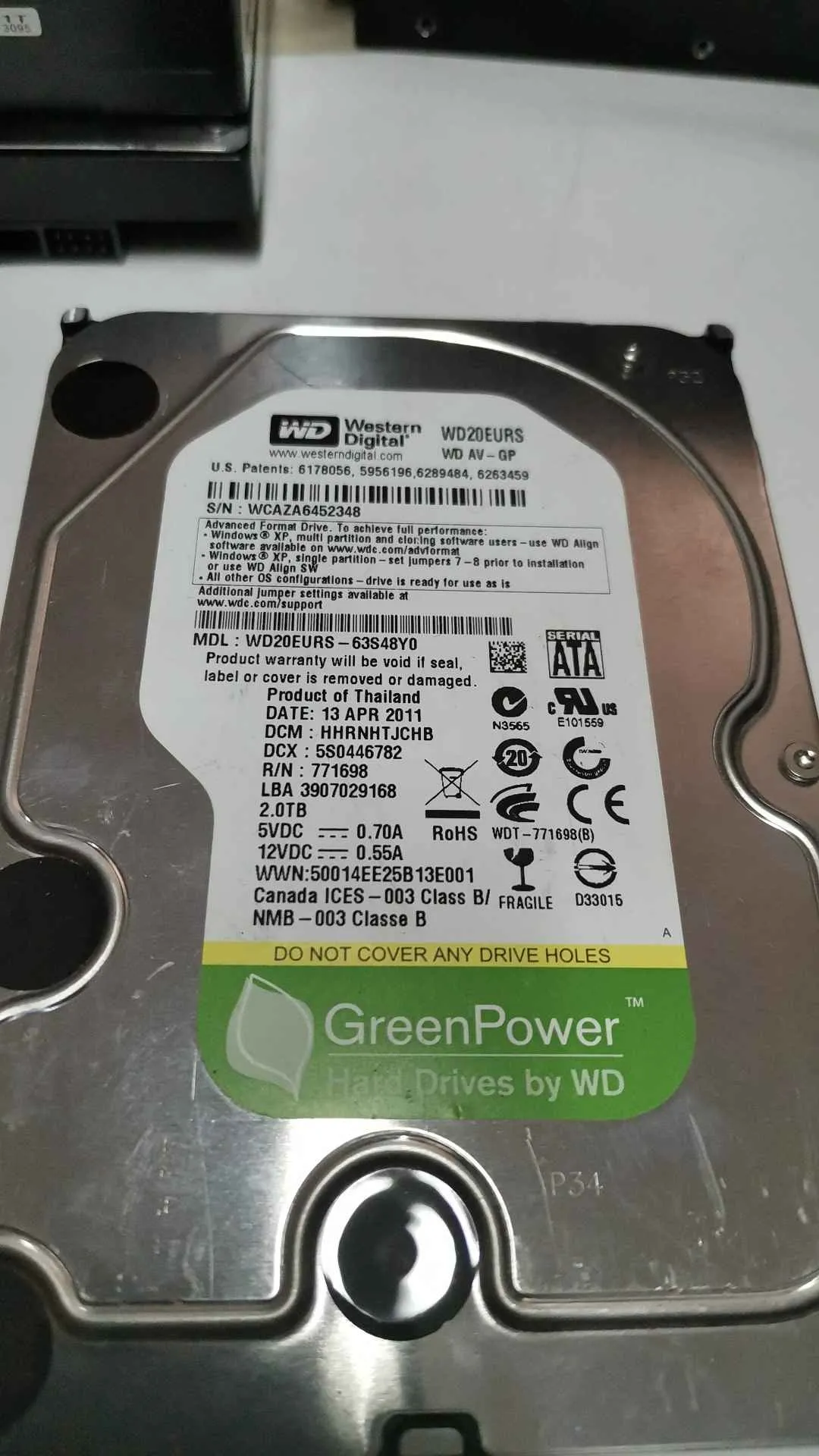 Western Digital WD20EURS-63S48Y0 S/N WCAZA6452348