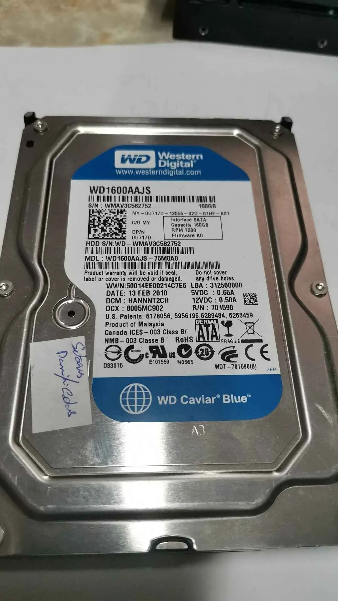 Western Digital WD1600AAJS-75M0A0 S/N WMAV3C582752