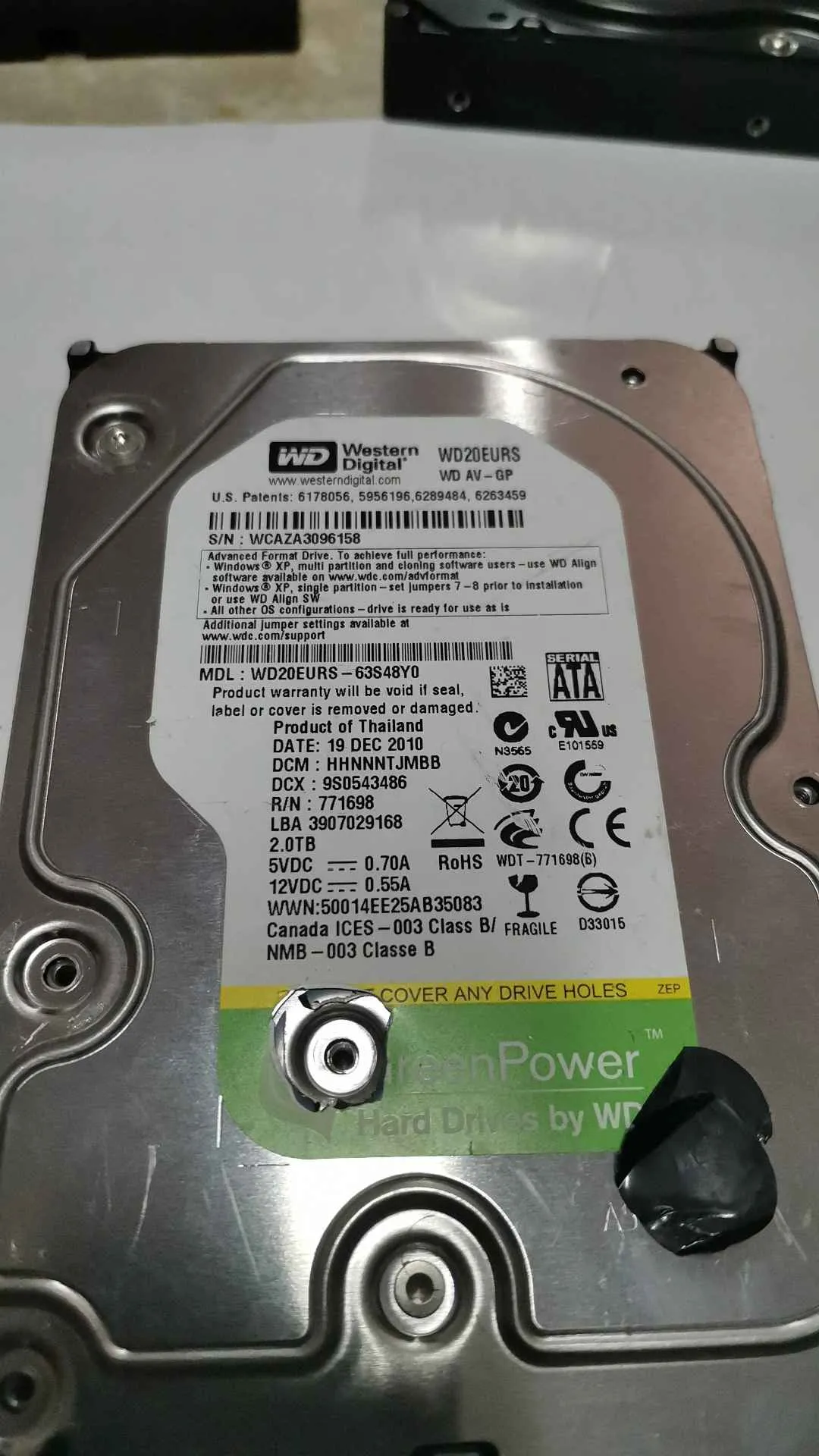 Western Digital WD20EURS-63S48Y0 S/N WCAZA3096158