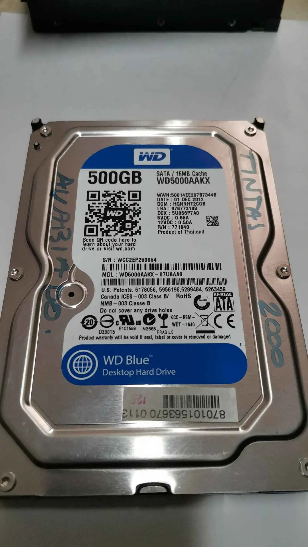 Western Digital WD5000AAKX-07U6AA0 S/N WCC2EP250054