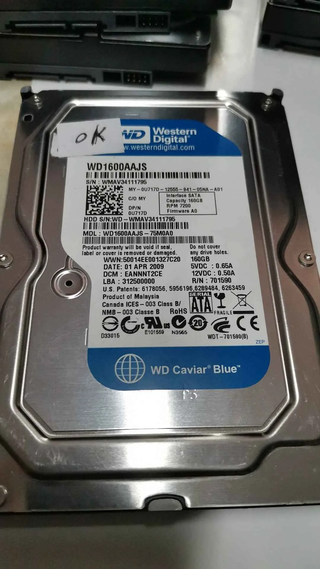 Western Digital WD1600AAJS-75M0A0 S/N WMAV34111795