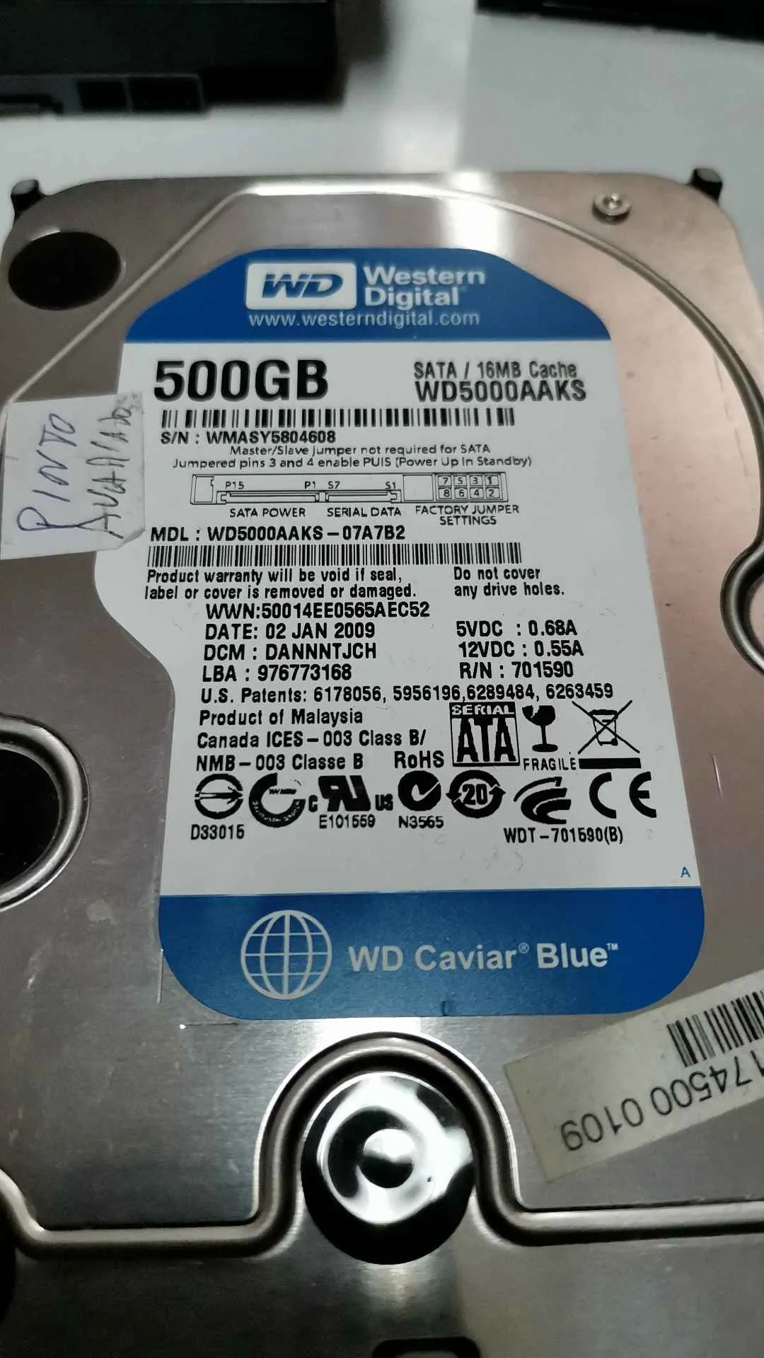 Western Digital WD5000AAKS-07A7B2 S/N WMASY5804608