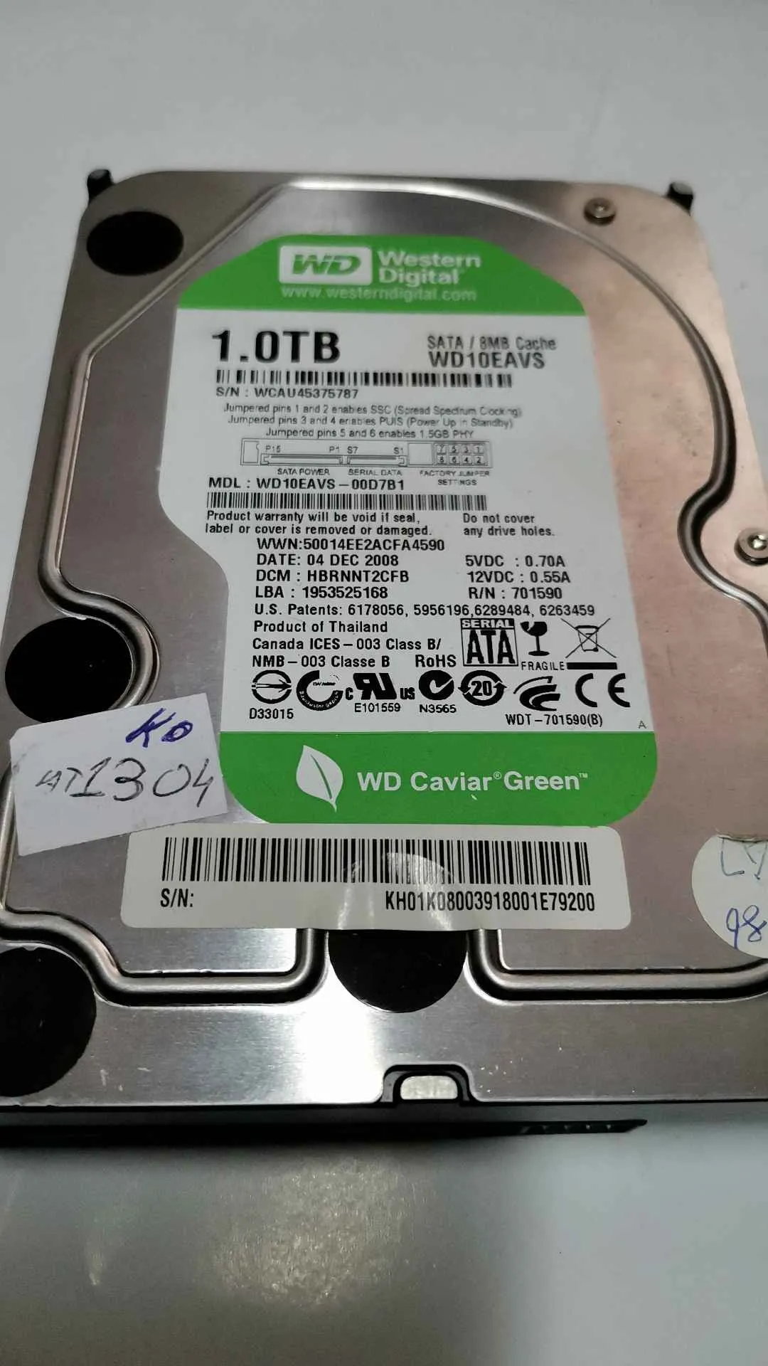 Western Digital WD10EAVS-00D7B1 S/N WCAU45375787