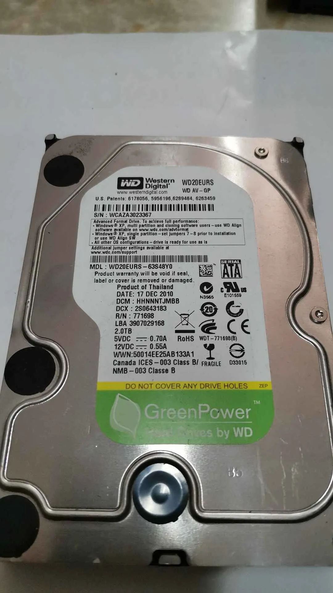 Western Digital WD20EURS-63S48Y0 S/N WCAZA3023367