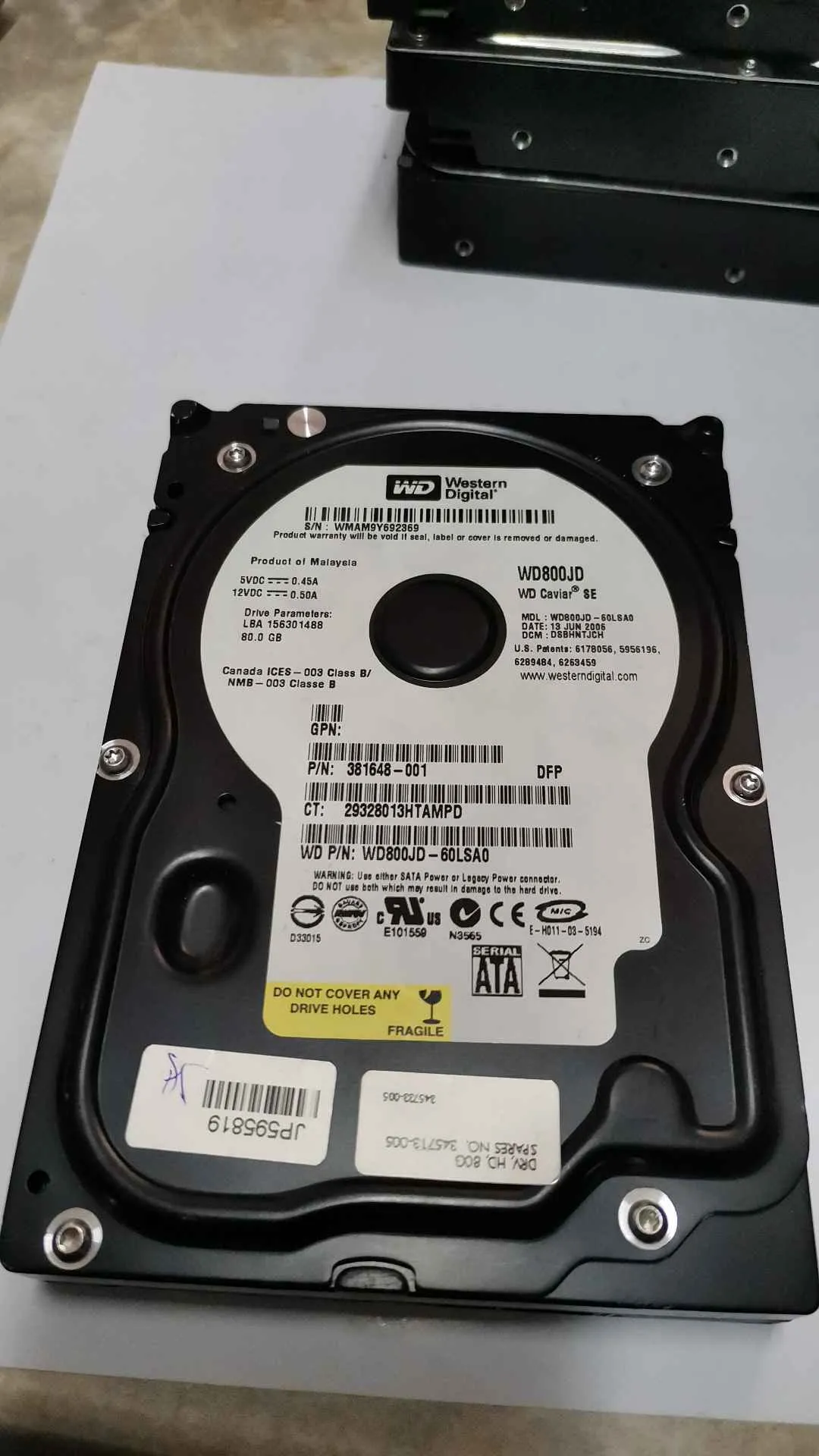 Western Digital WD800JD-60LSA0 S/N WMAM9Y692369