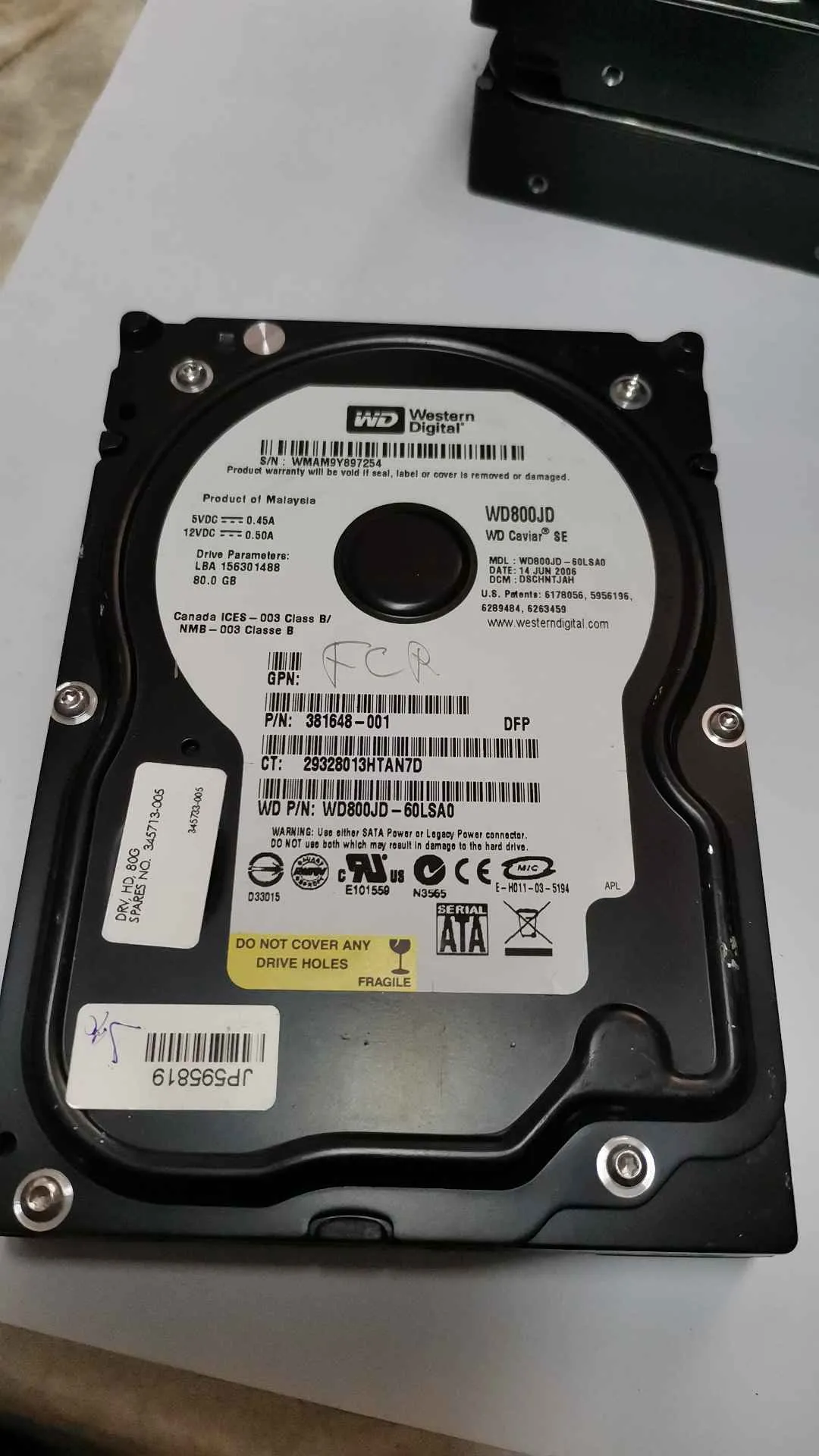 Western Digital WD800JD-60LSA0 S/N WMAM9Y897254