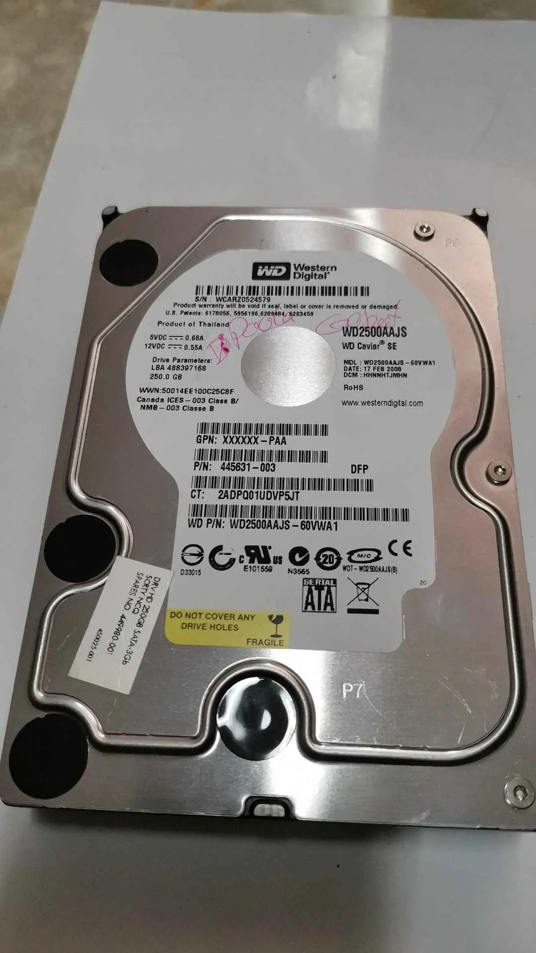 Western Digital WD2500AAJS-60VWA1 S/N WCARZ0524579