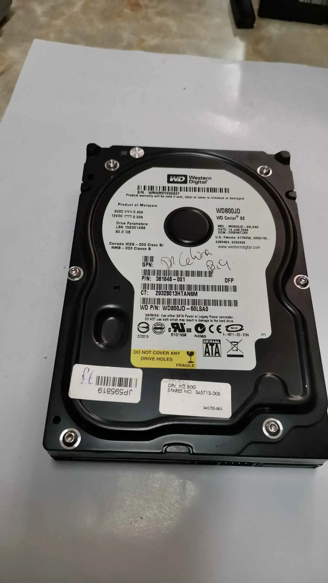 Western Digital WD800JD-60LSA0 S/N WMAM9Y896837