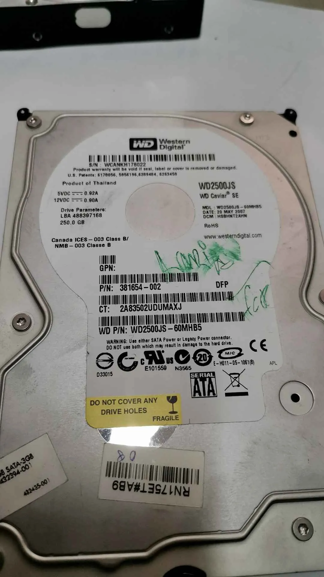 Western Digital WD2500JS-60MHB5 S/N WCANKH178022