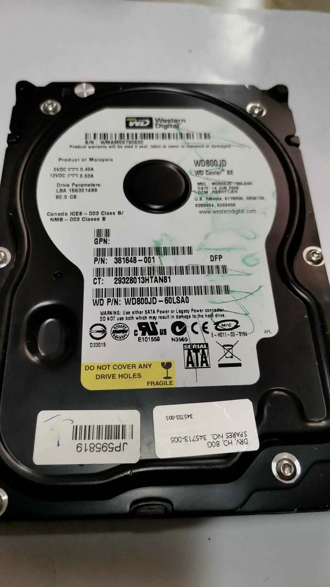 Western Digital WD800JD-60LSA0 S/N WMAM9X790830
