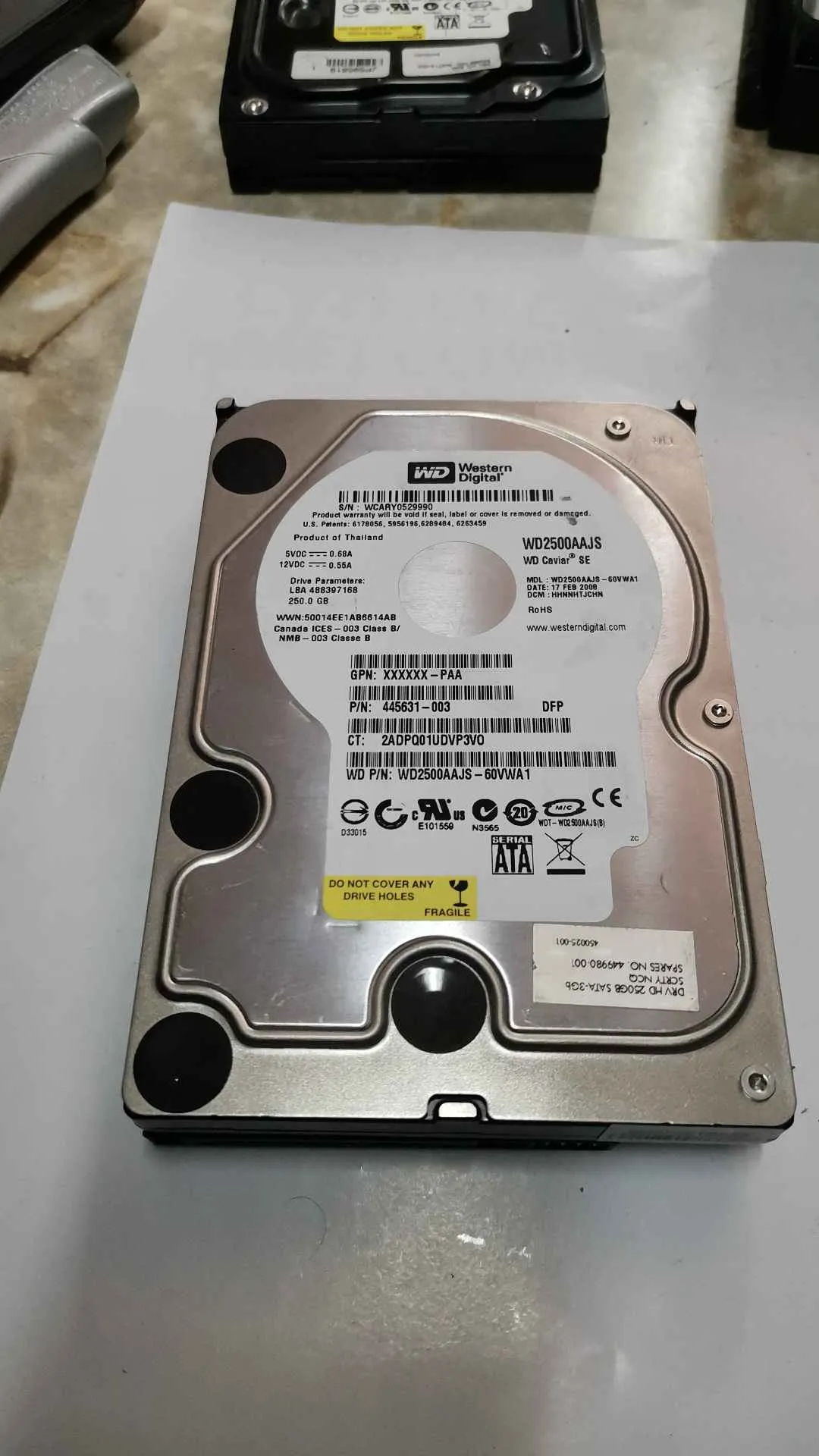 Western Digital WD2500AAJS-60VWA1 S/N WCARY0529990