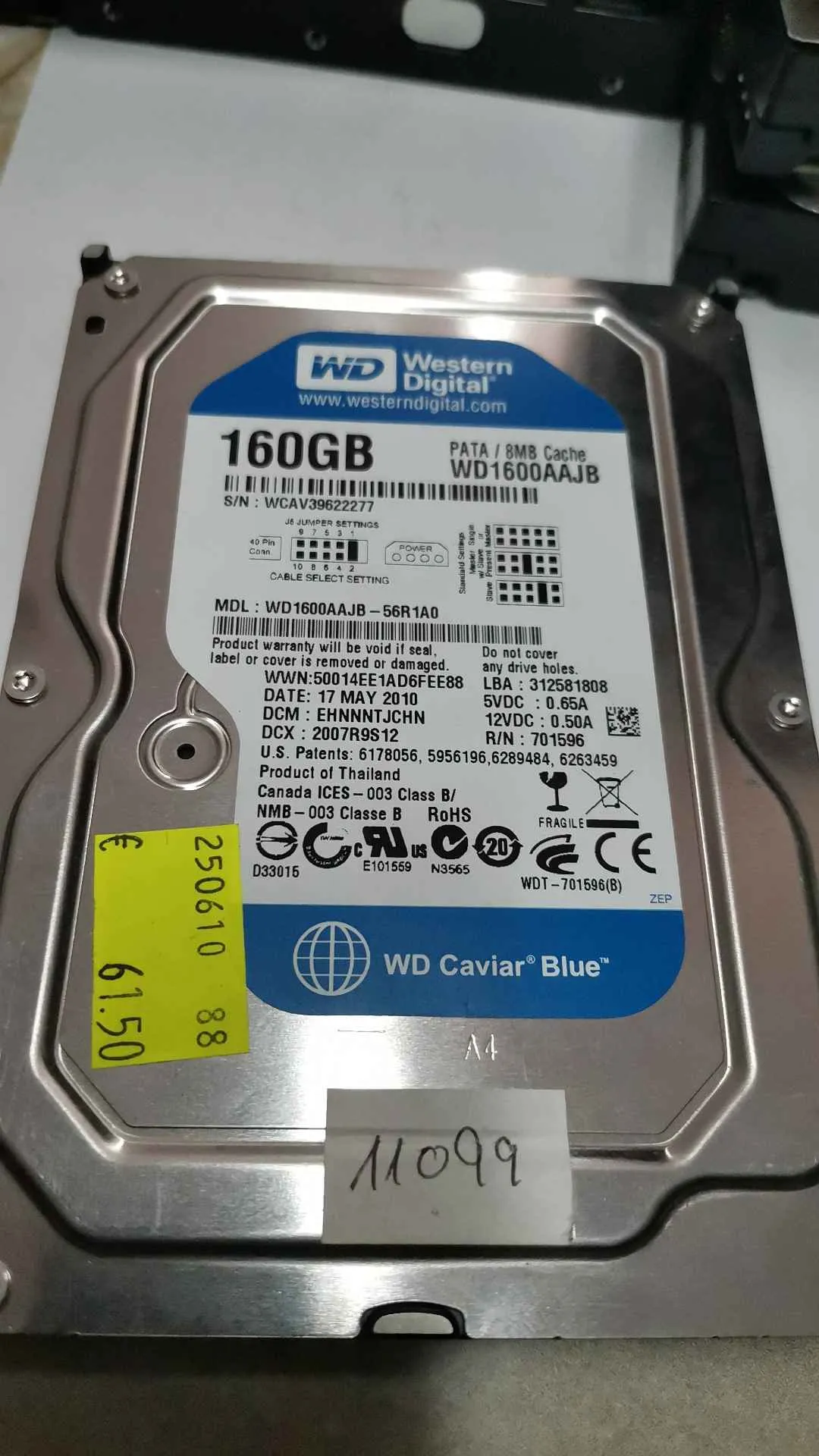 Western Digital WD1600AAJB-56R1A0 S/N WCAV39622277