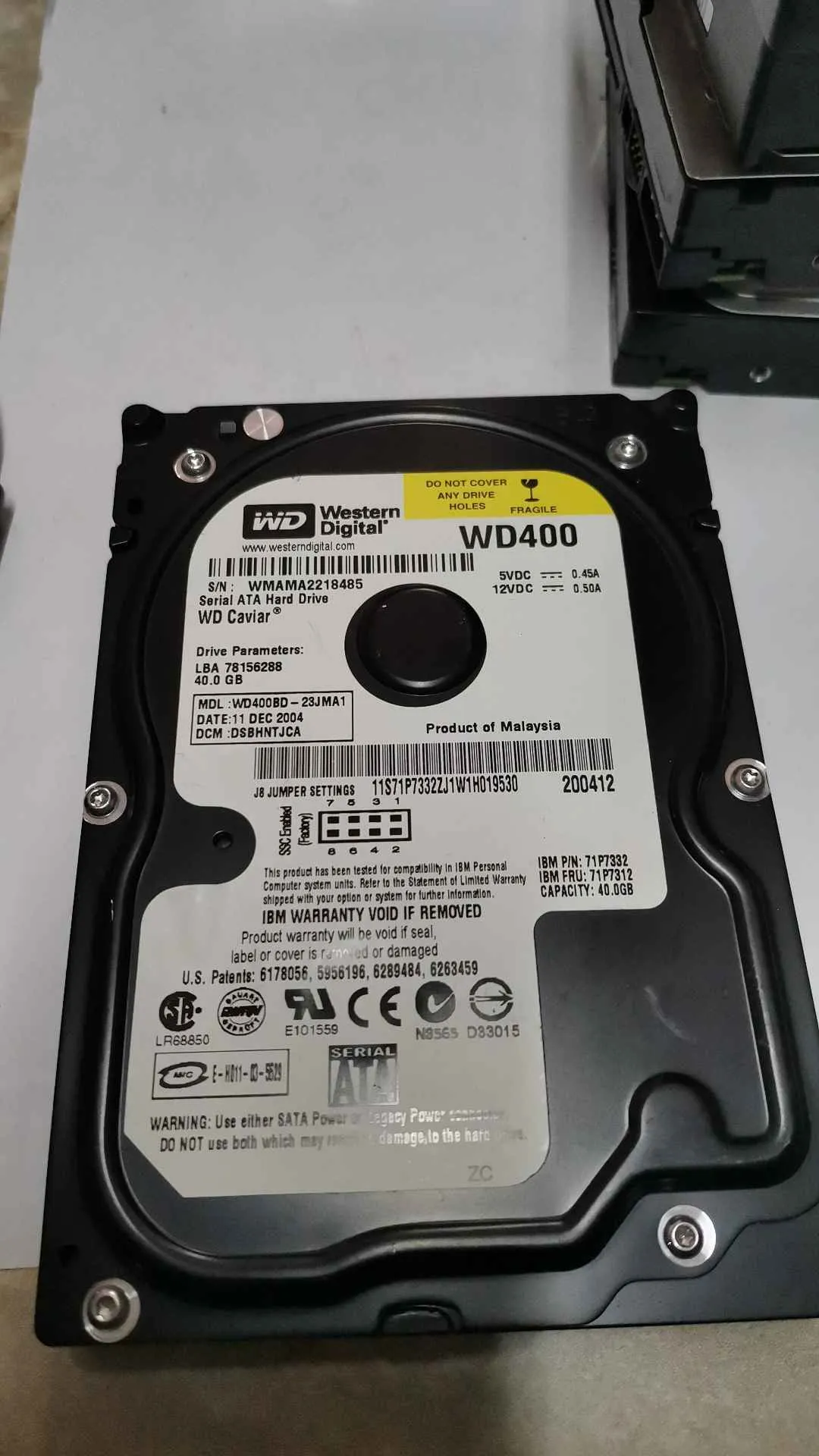 Western Digital WD400BD - 23JMA1 S/N WMAMA2218485