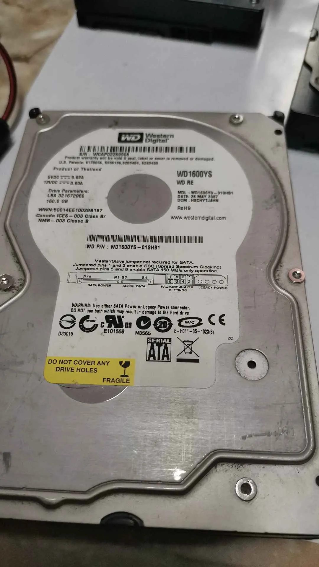 Western Digital WD1600YS-01SHB1 S/N WCAP02269908