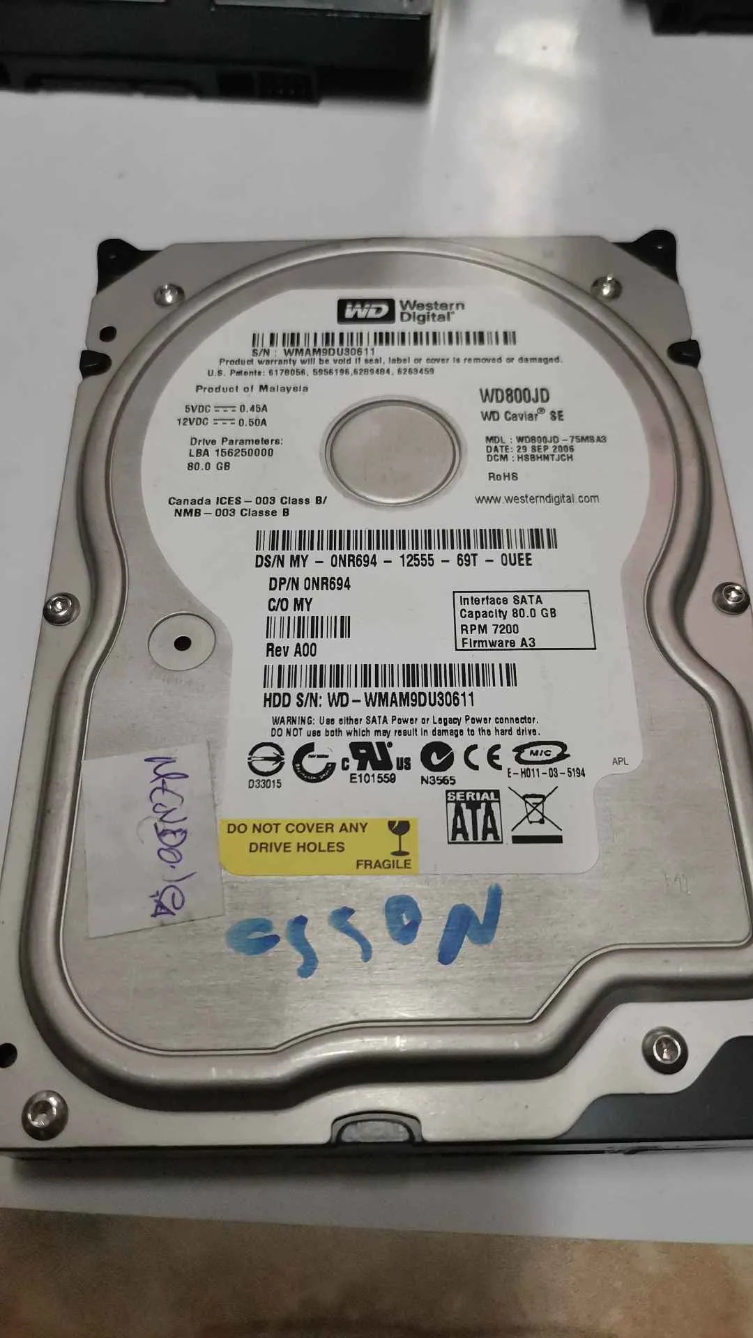 Western Digital WD800JD S/N WMAM9DU30611