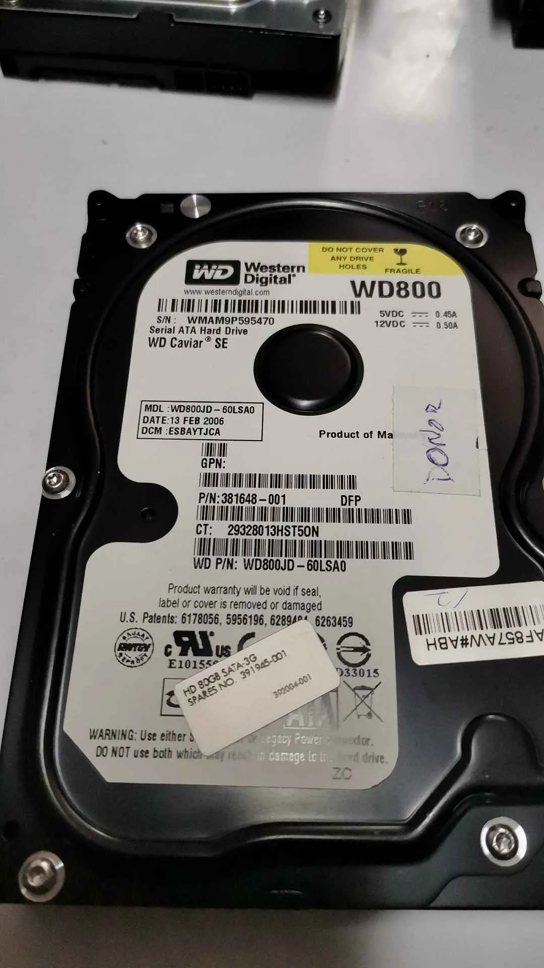 Western Digital WD800JD-60LSA0 S/N WMAM9P595470
