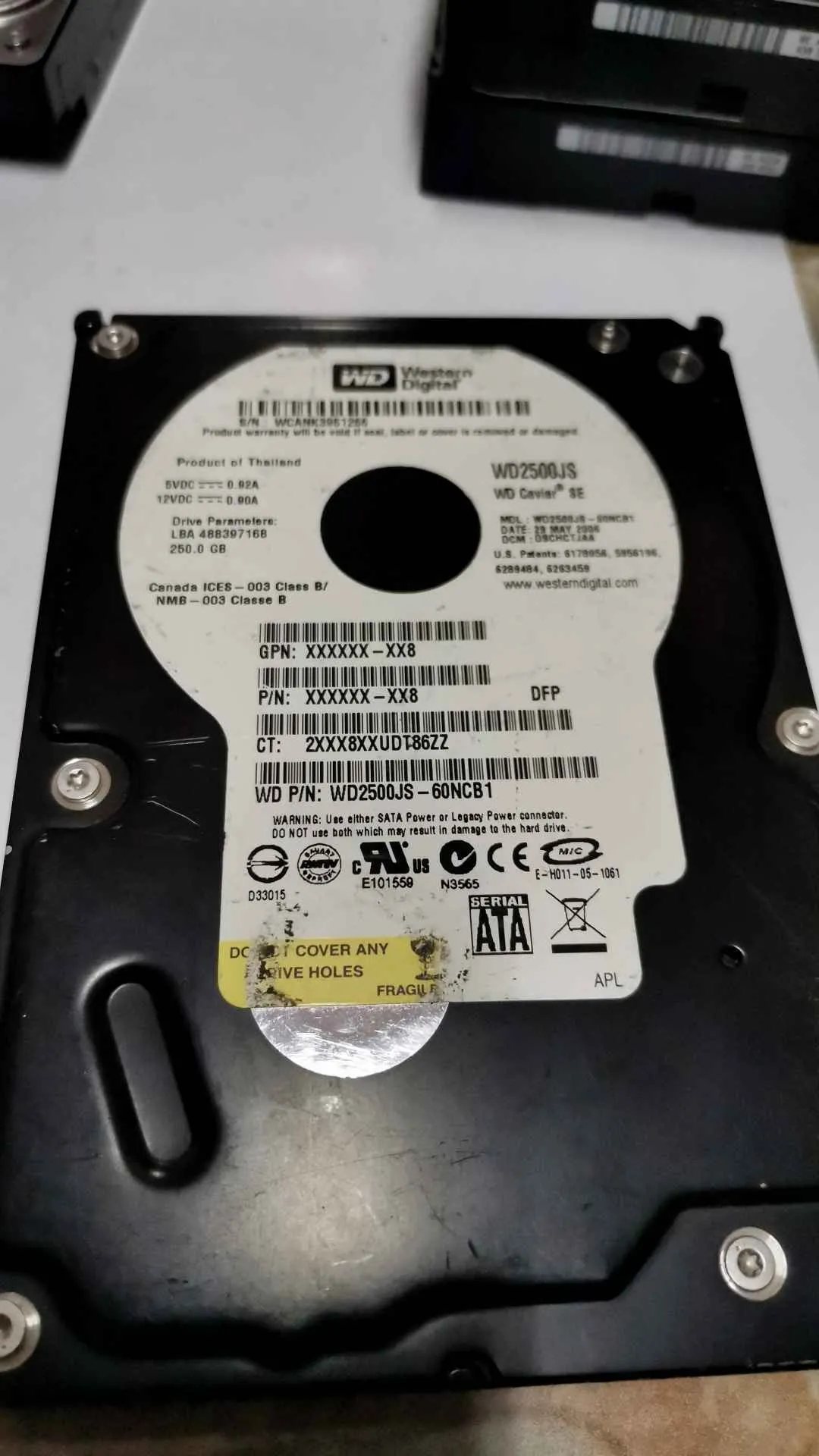 Western Digital WD2500JS-60NCB1 S/N WCANK3961266