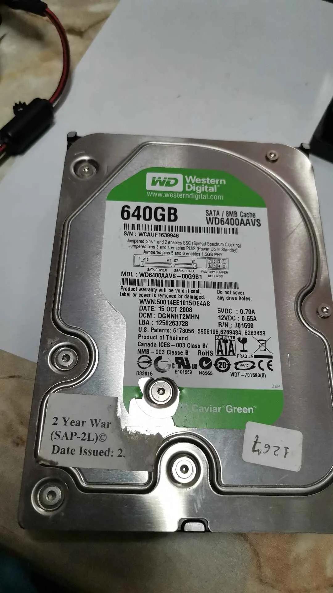 Western Digital WD6400AAVS-00G9B1 S/N WCAUF1639946