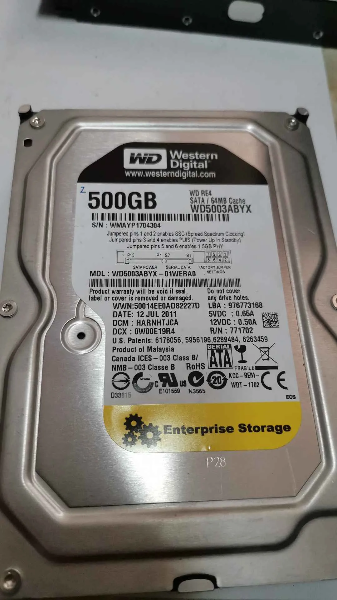 Western Digital WD5003ABYX-01WERA0 S/N WMAYP1704304