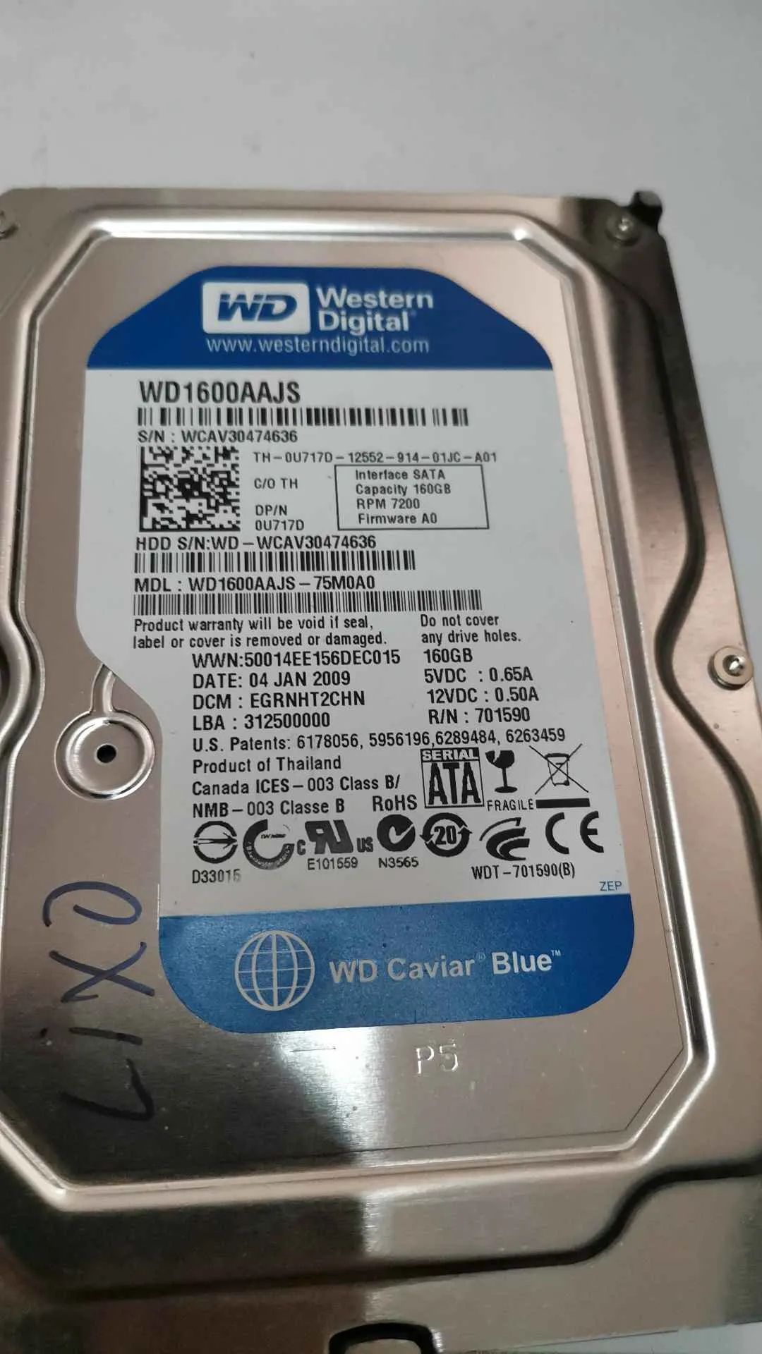 Western Digital WD1600AAJS-75M0A0 S/N WCAV30474636