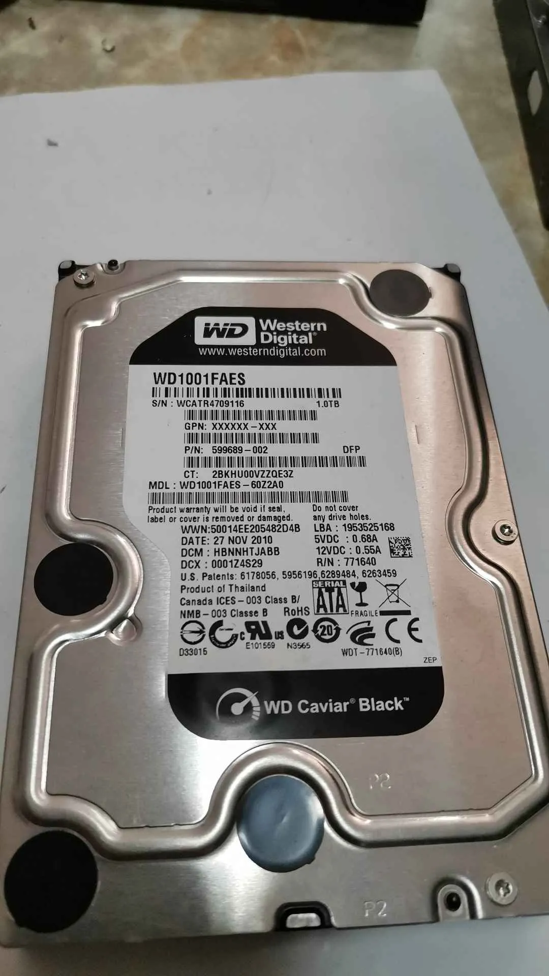 Western Digital WD1001FAES-60Z2A0 S/N WCATR4709116