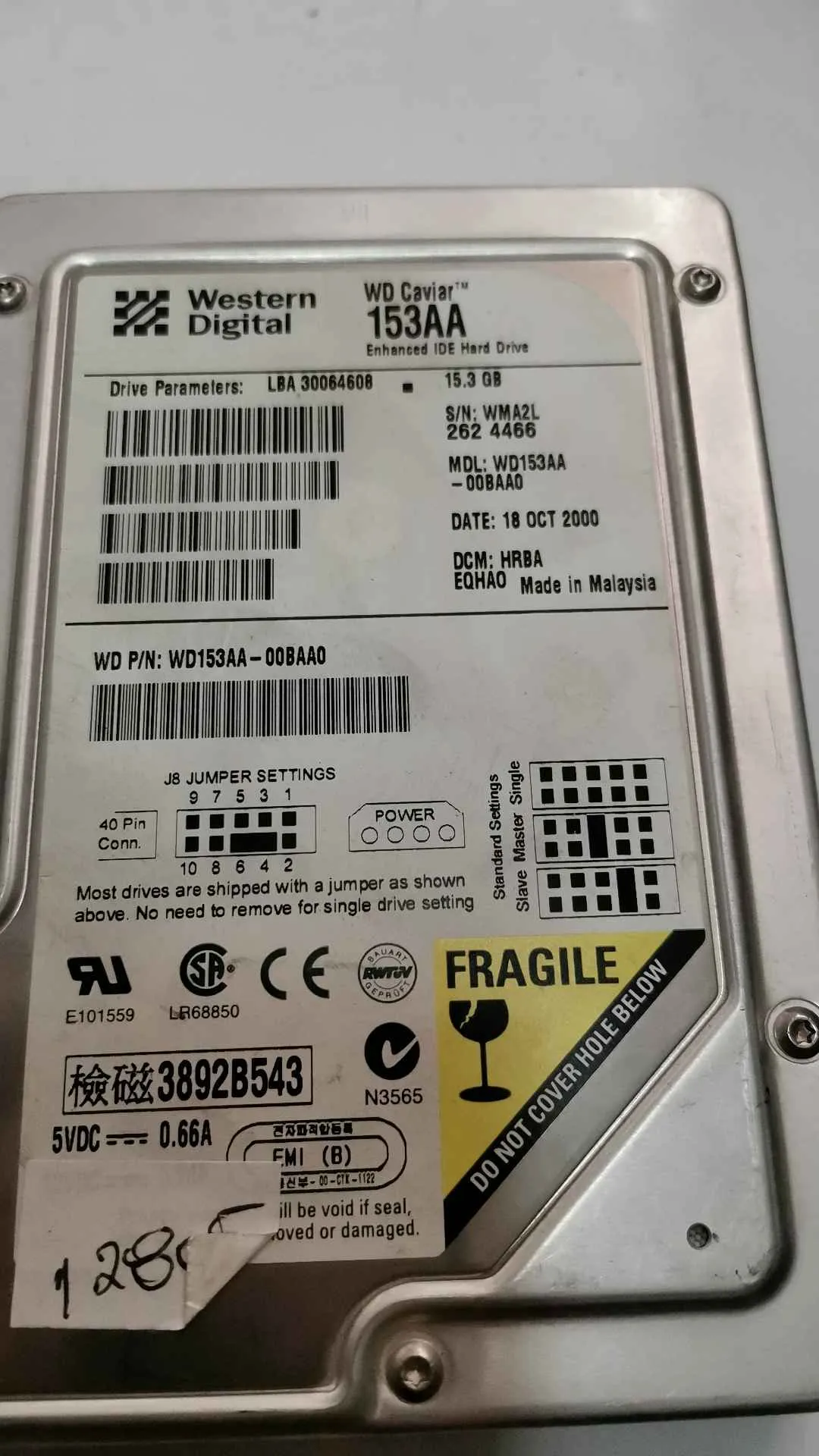 Western Digital WD153AA-00BAA0 S/N WMA2L2624466
