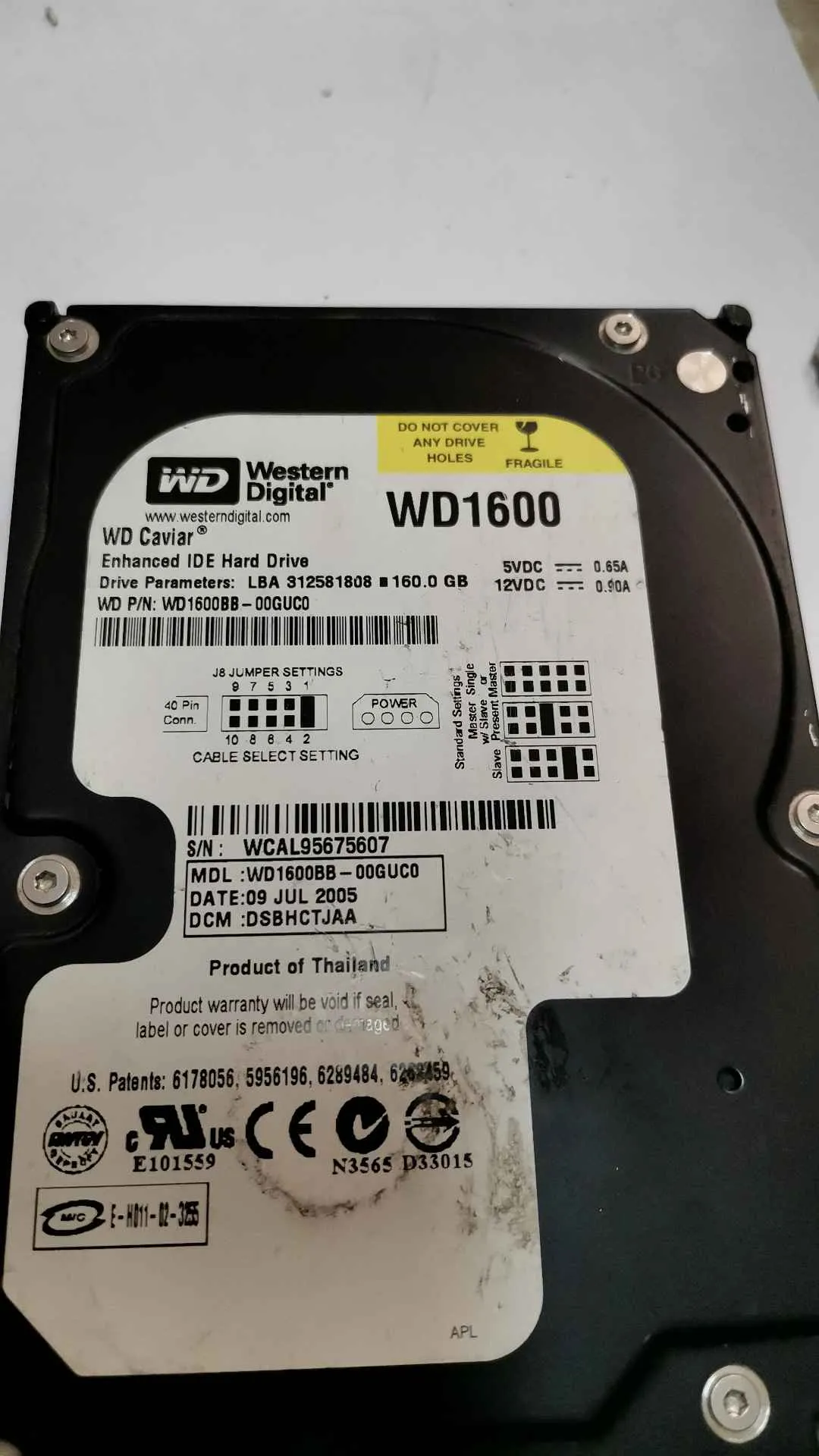 Western Digital WD1600BB-00GUC0 S/N WCAL95675607
