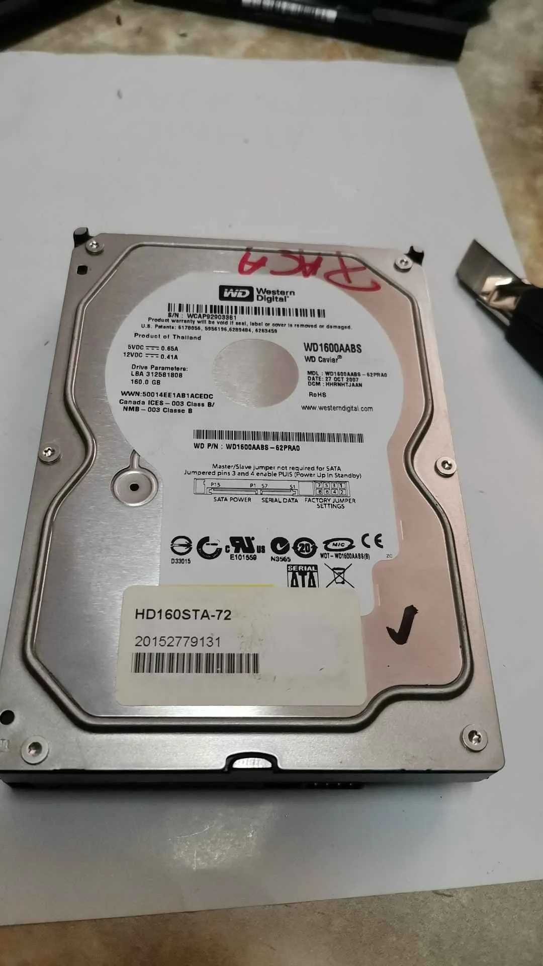Western Digital WD1600AABS-62PRA0 S/N WCAP92903381
